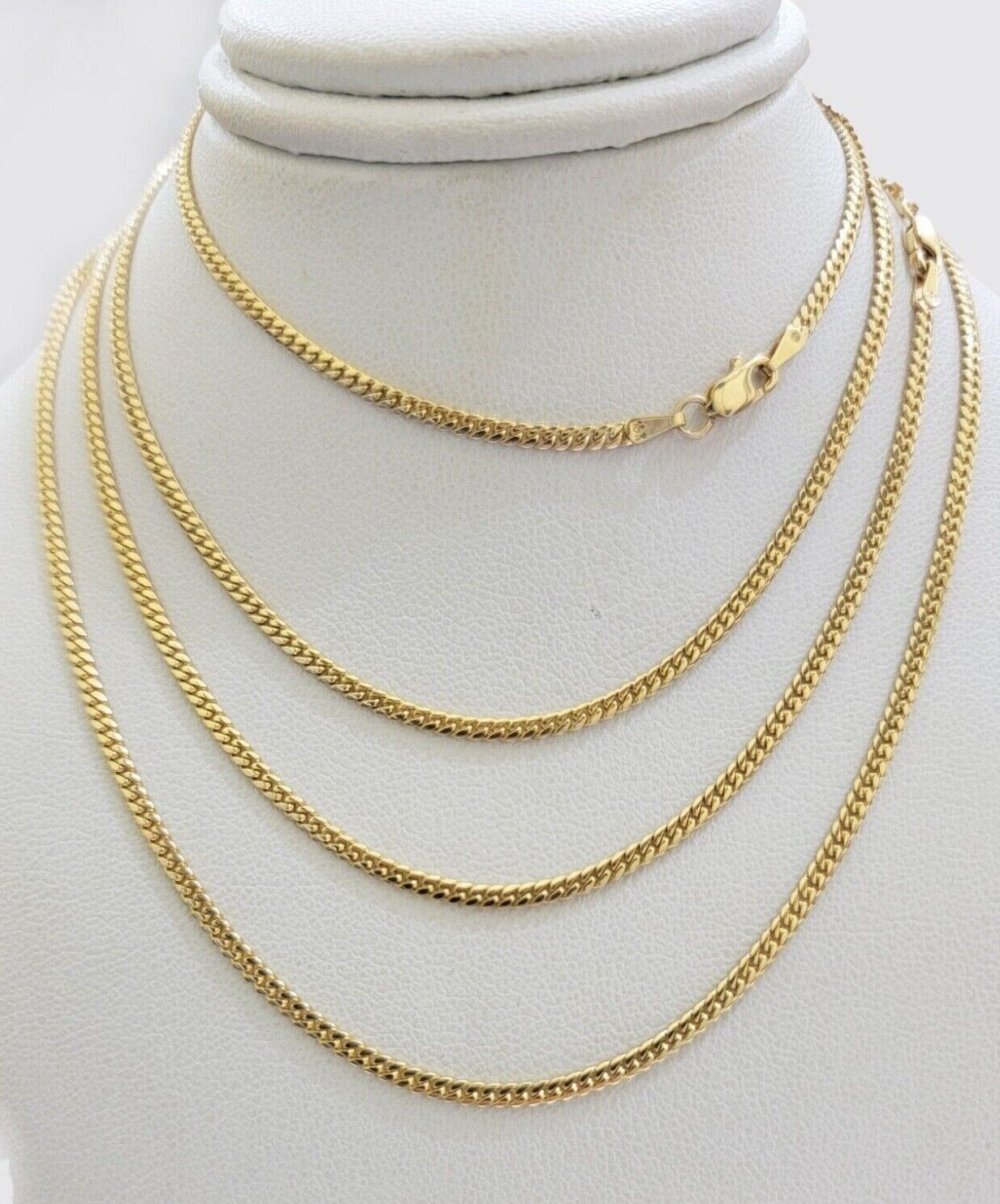Real 18kt Yellow Gold Miami Cuban Chain Necklace 3mm 18 Inch Men Women SOLID NEW - GoldenlinQ