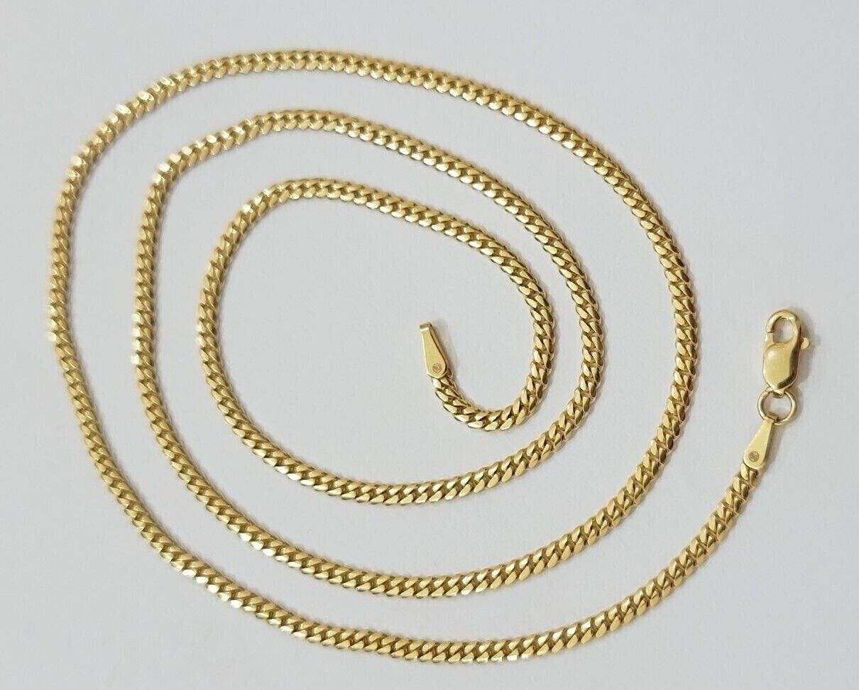 Real 18kt Yellow Gold Miami Cuban Chain Necklace 3mm 18 Inch Men Women SOLID NEW - GoldenlinQ