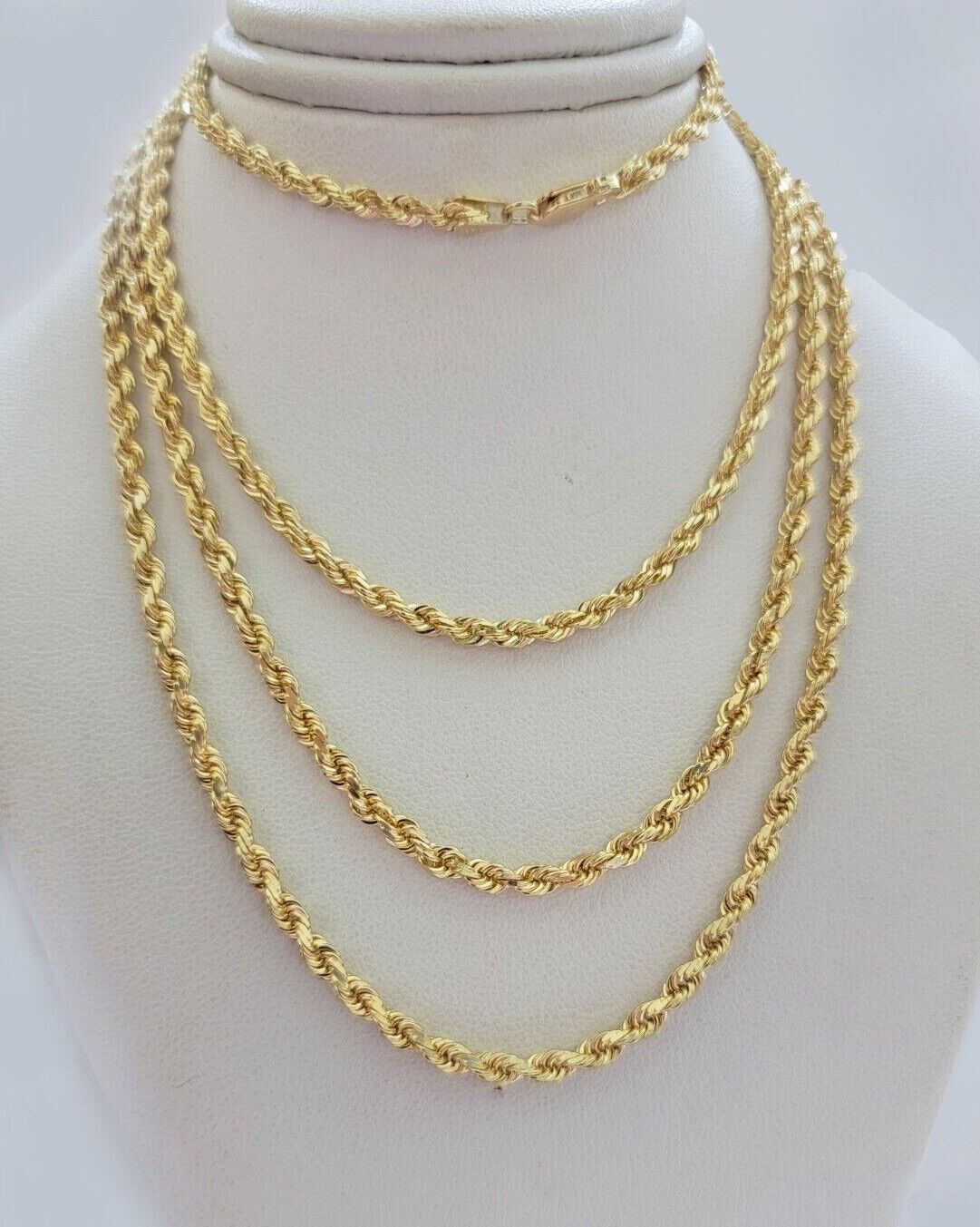 Real 18kt Yellow Gold Rope chain necklace 3mm 18 - 26 Inches Men women SOLID HEAVY - GoldenlinQ