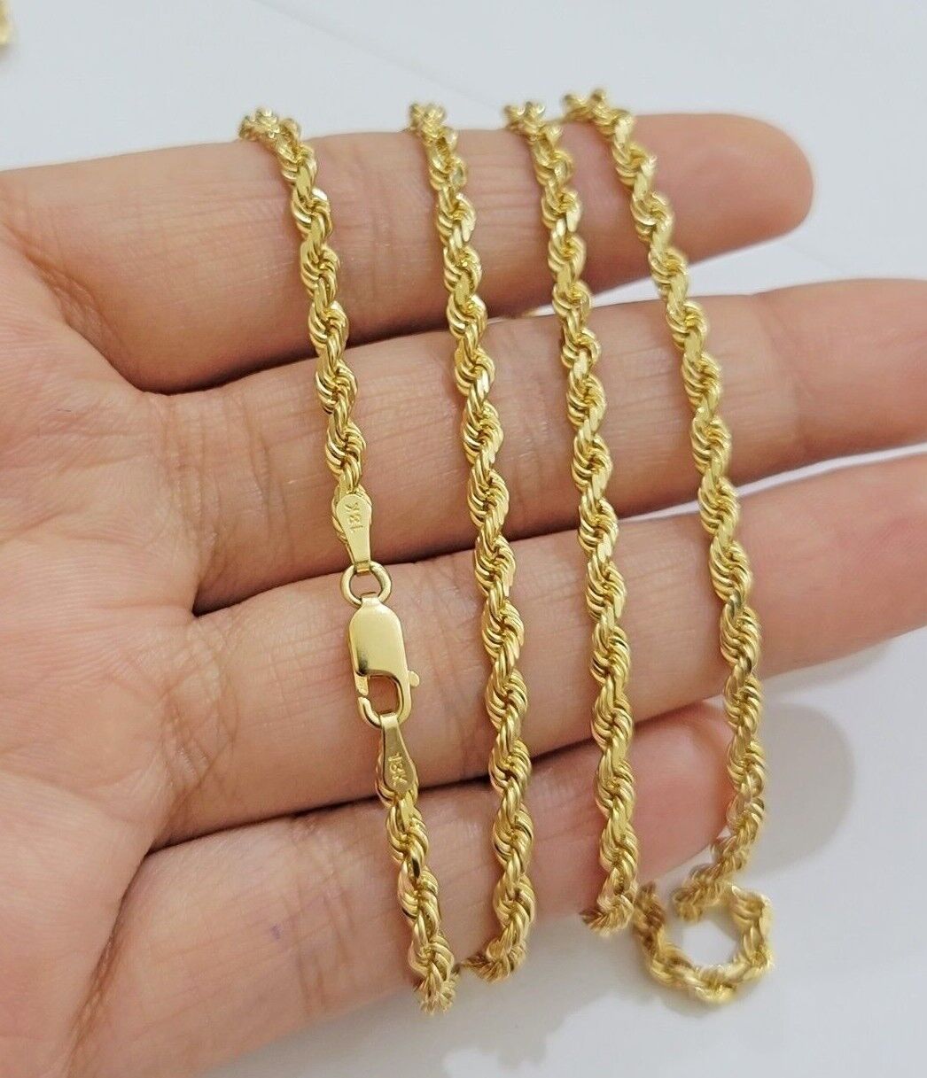 Real 18kt Yellow Gold Rope Chain Necklace 3mm 20' Inch Men Women SOLID HEAVY 18k - GoldenlinQ