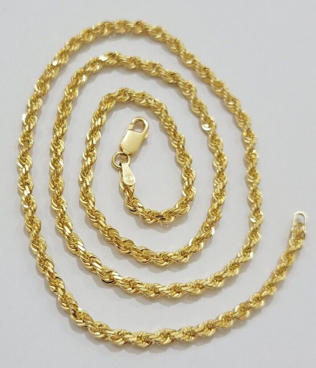 Real 18kt Yellow Gold Rope Chain Necklace 3mm 22 Inch Men Women SOLID HEAVY SALE - GoldenlinQ
