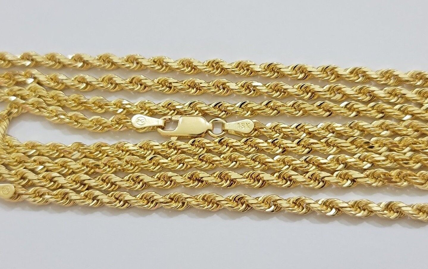 Real 18kt Yellow Gold Rope Chain Necklace 3mm 22 Inch Men Women SOLID HEAVY SALE - GoldenlinQ
