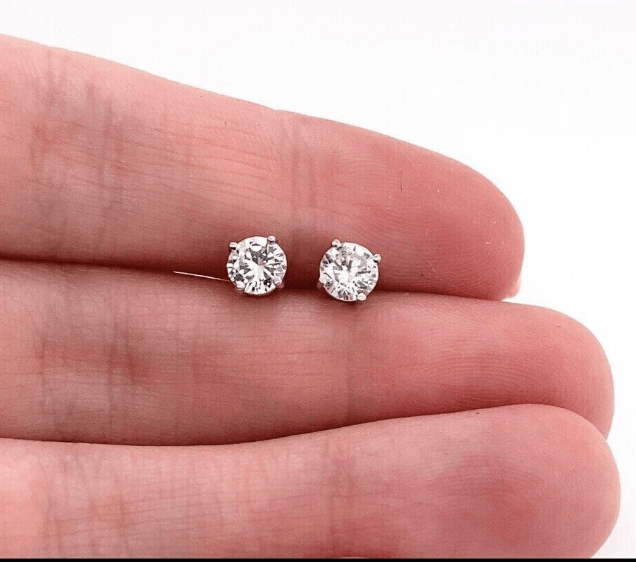 Real 1CT Round Brilliant Cut Diamond Stud Earring In 14K Gold Lab Created VS Dia - GoldenlinQ