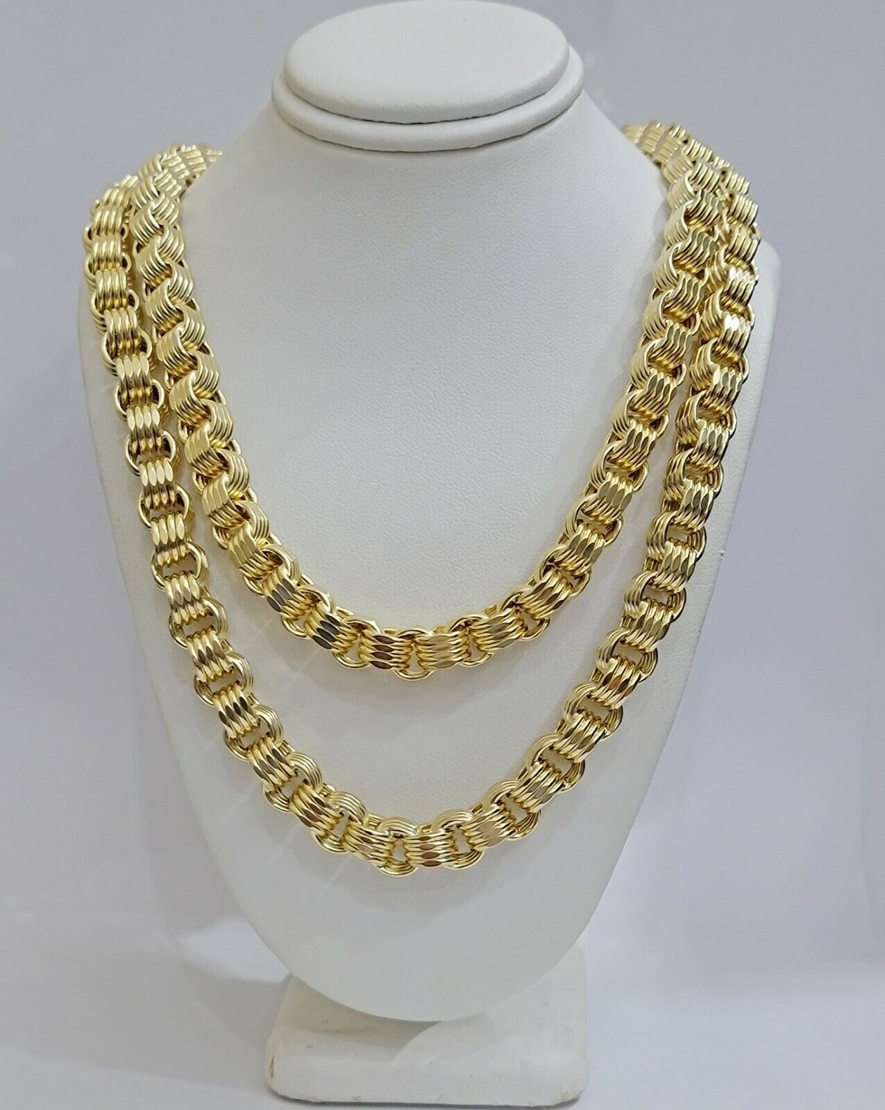 Real Box Byzantine chain necklace 7mm 10K Yellow Gold 26 Inches Men's 10KT - GoldenlinQ