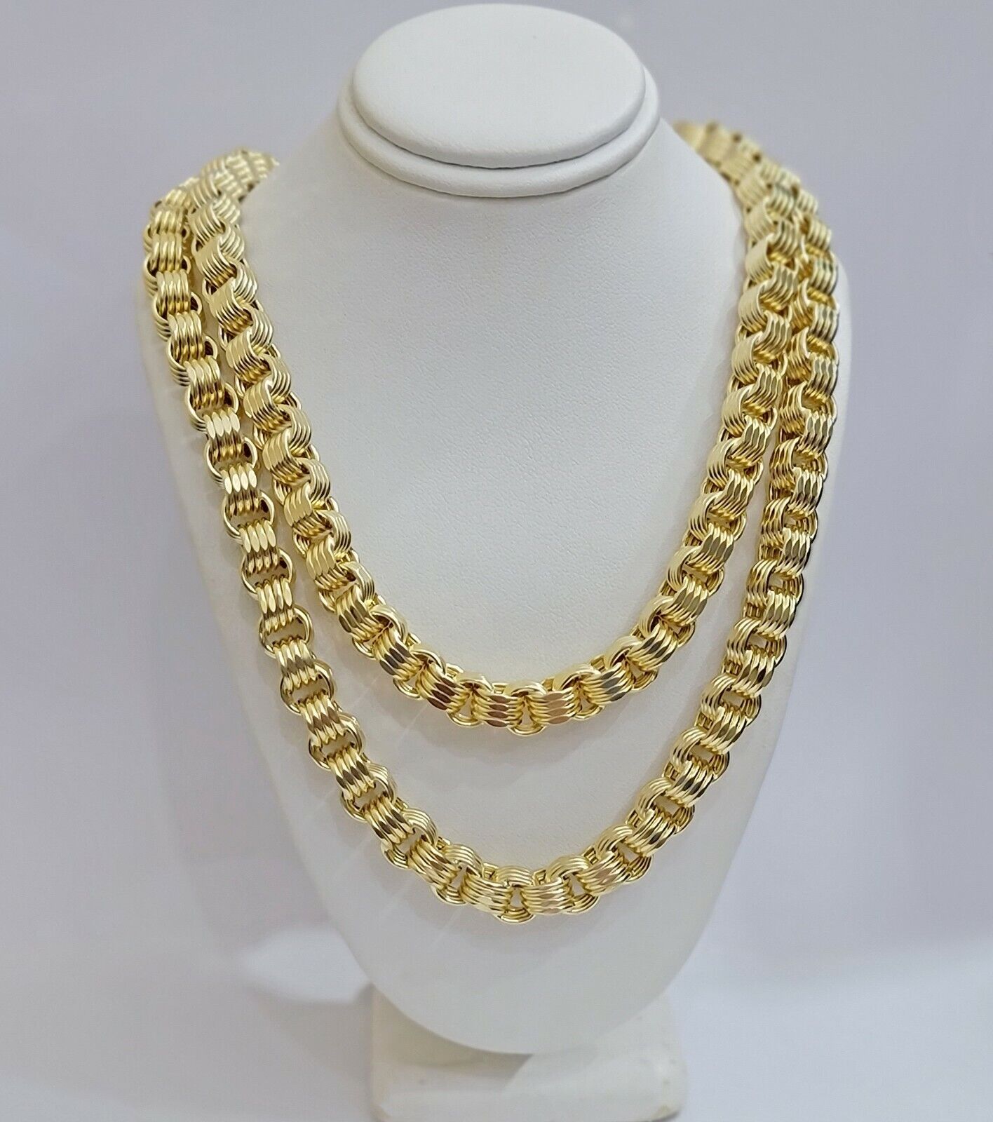 Real Box Byzantine chain necklace 7mm 10K Yellow Gold 26 Inches Men's 10KT - GoldenlinQ