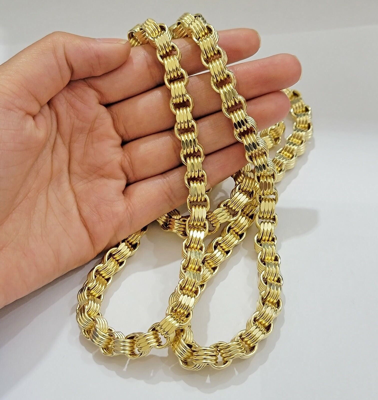 Real Box Byzantine chain necklace 7mm 10K Yellow Gold 26 Inches Men's 10KT - GoldenlinQ