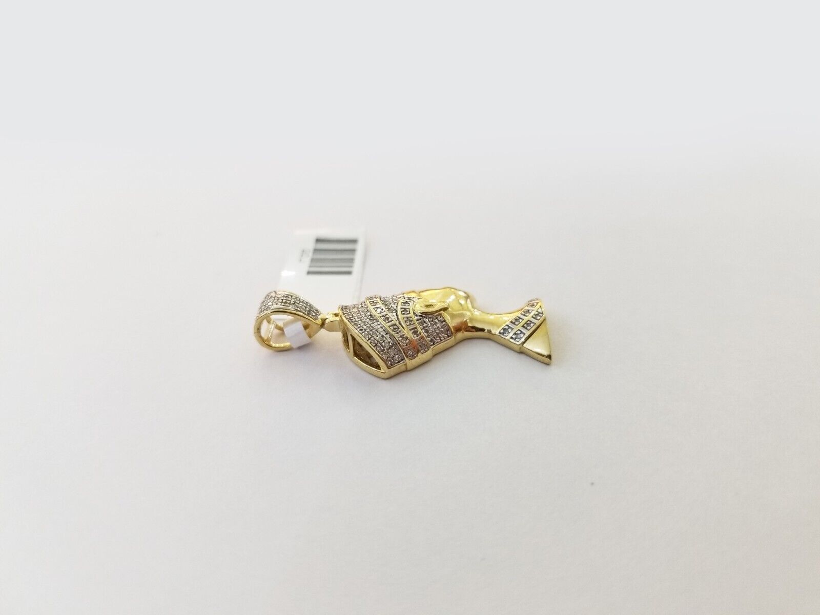 Real Diamond Egyptian Queen Nefertiti Pendant 10K Yellow Gold Charm Men - GoldenlinQ