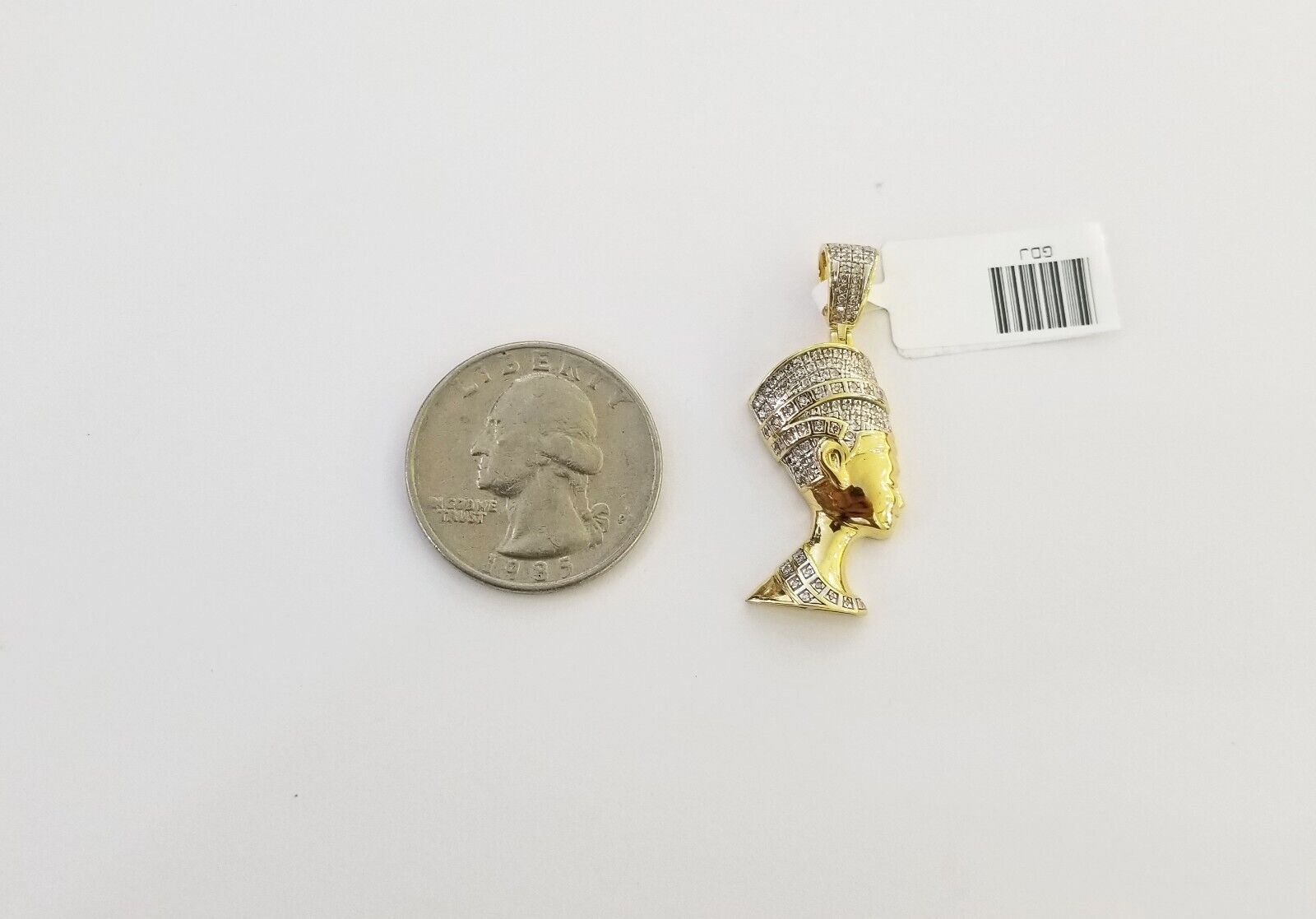 Real Diamond Egyptian Queen Nefertiti Pendant 10K Yellow Gold Charm Men - GoldenlinQ