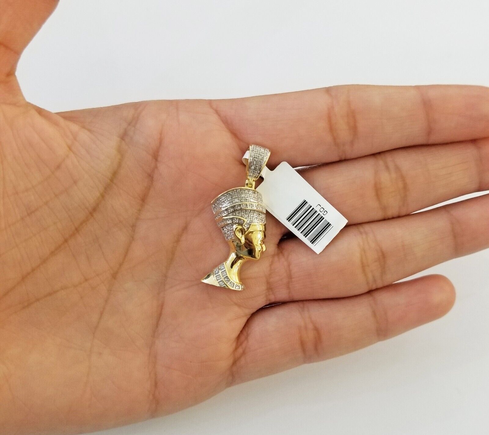 Real Diamond Egyptian Queen Nefertiti Pendant 10K Yellow Gold Charm Men - GoldenlinQ
