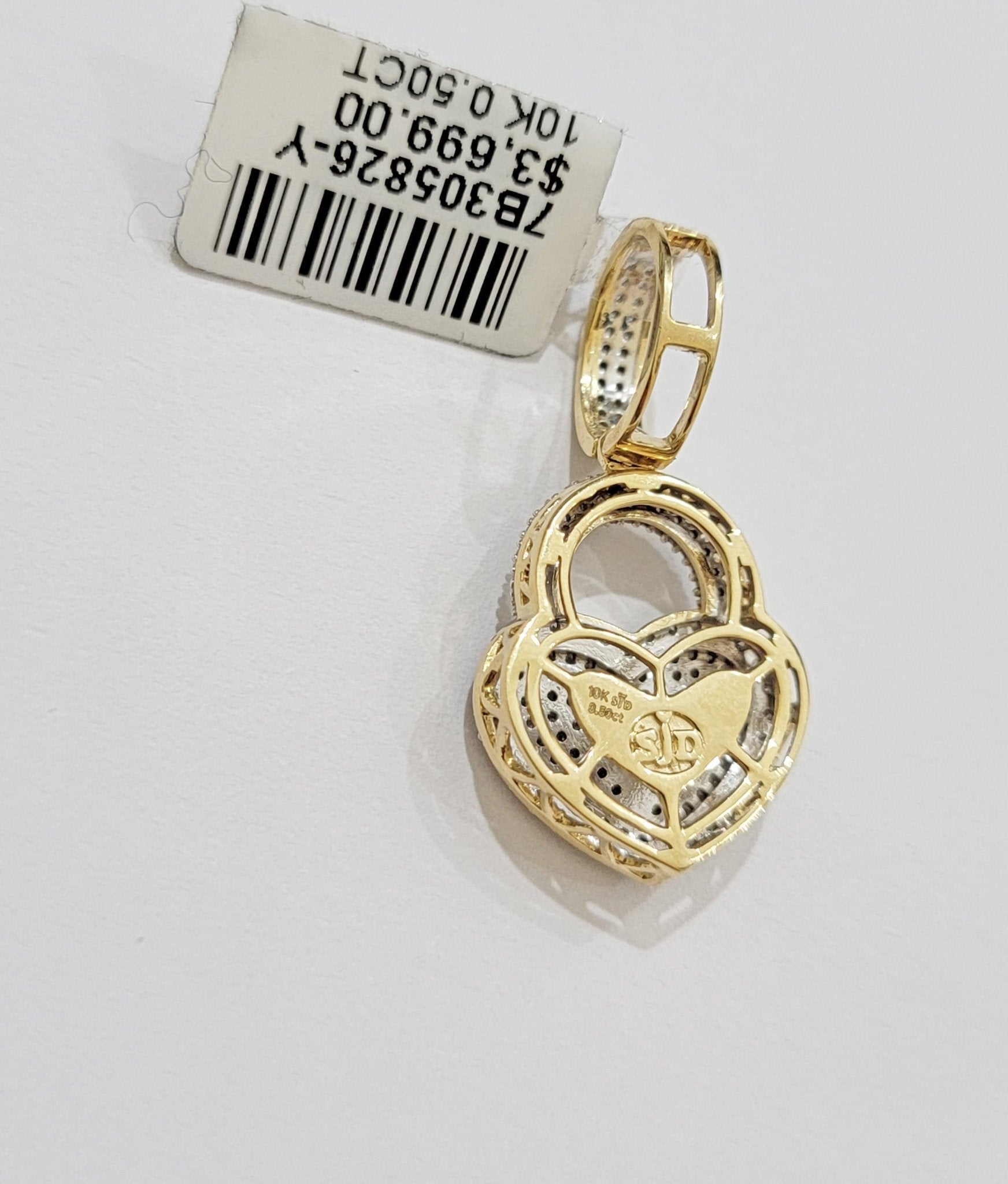 Real Diamond Heart Key charm pendant Real 10k gold 1/2 Natural Diamonds For Men Women - GoldenlinQ