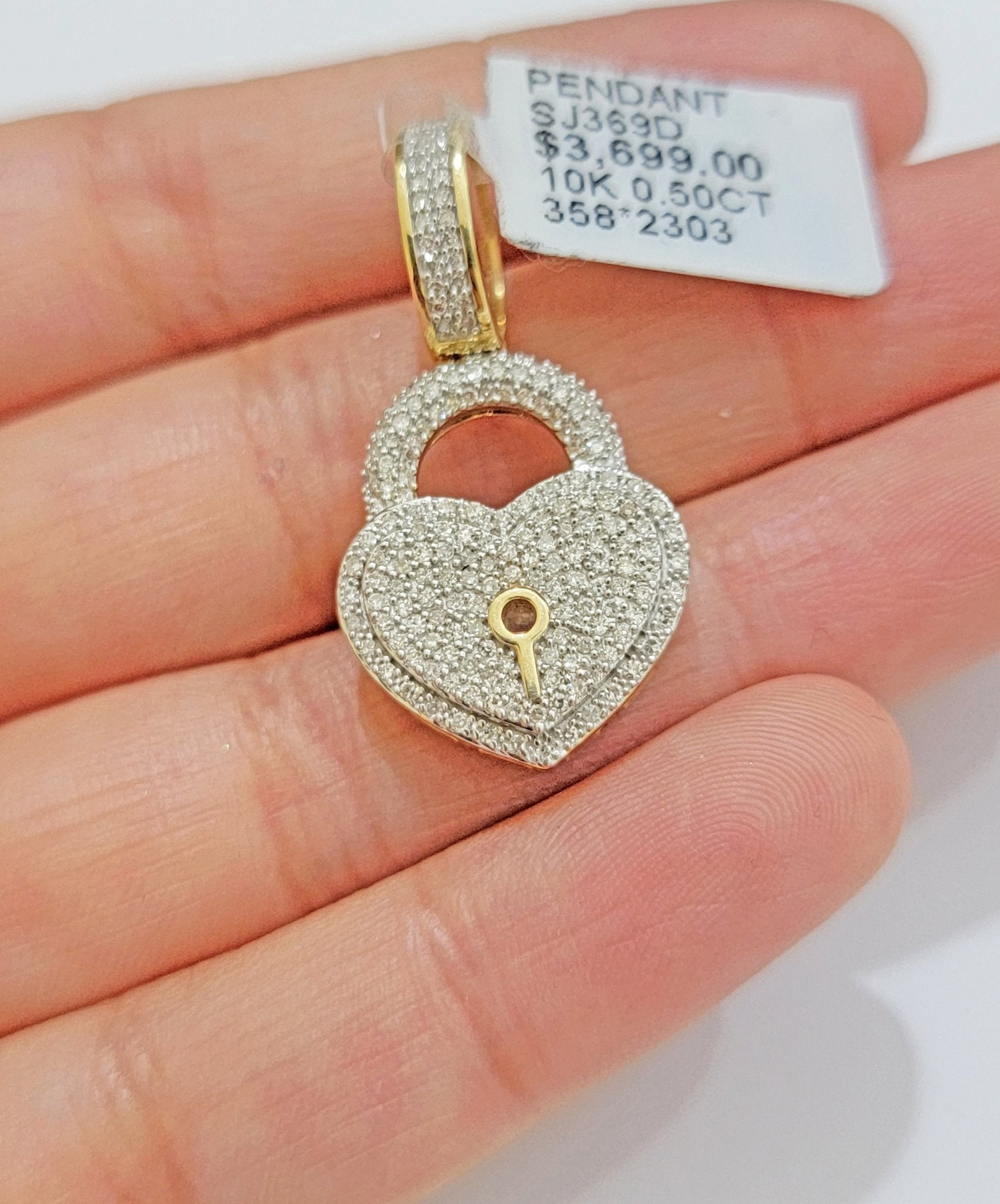 Real Diamond Heart Key charm pendant Real 10k gold 1/2 Natural Diamonds For Men Women - GoldenlinQ