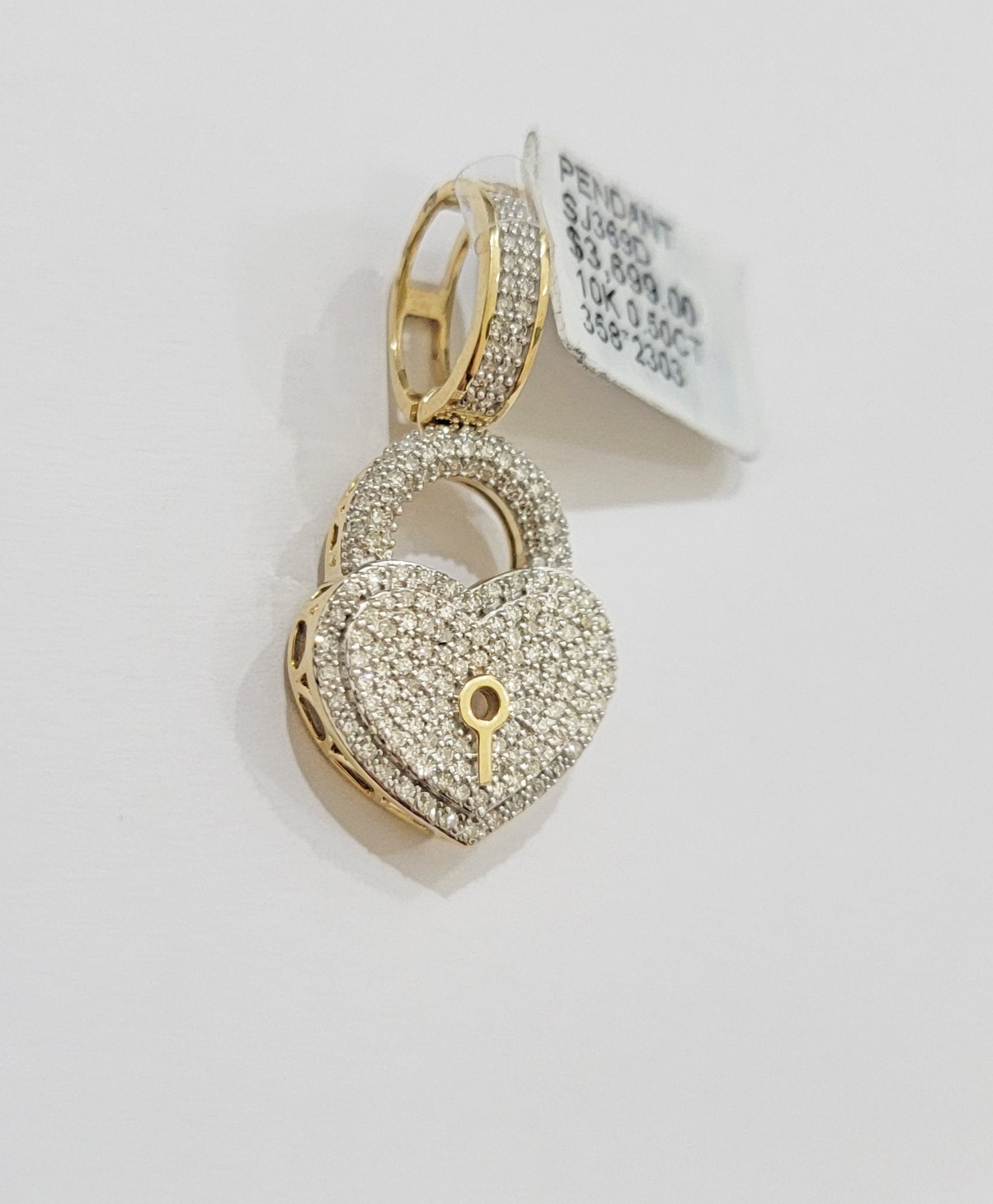 Real Diamond Heart Key charm pendant Real 10k gold 1/2 Natural Diamonds For Men Women - GoldenlinQ