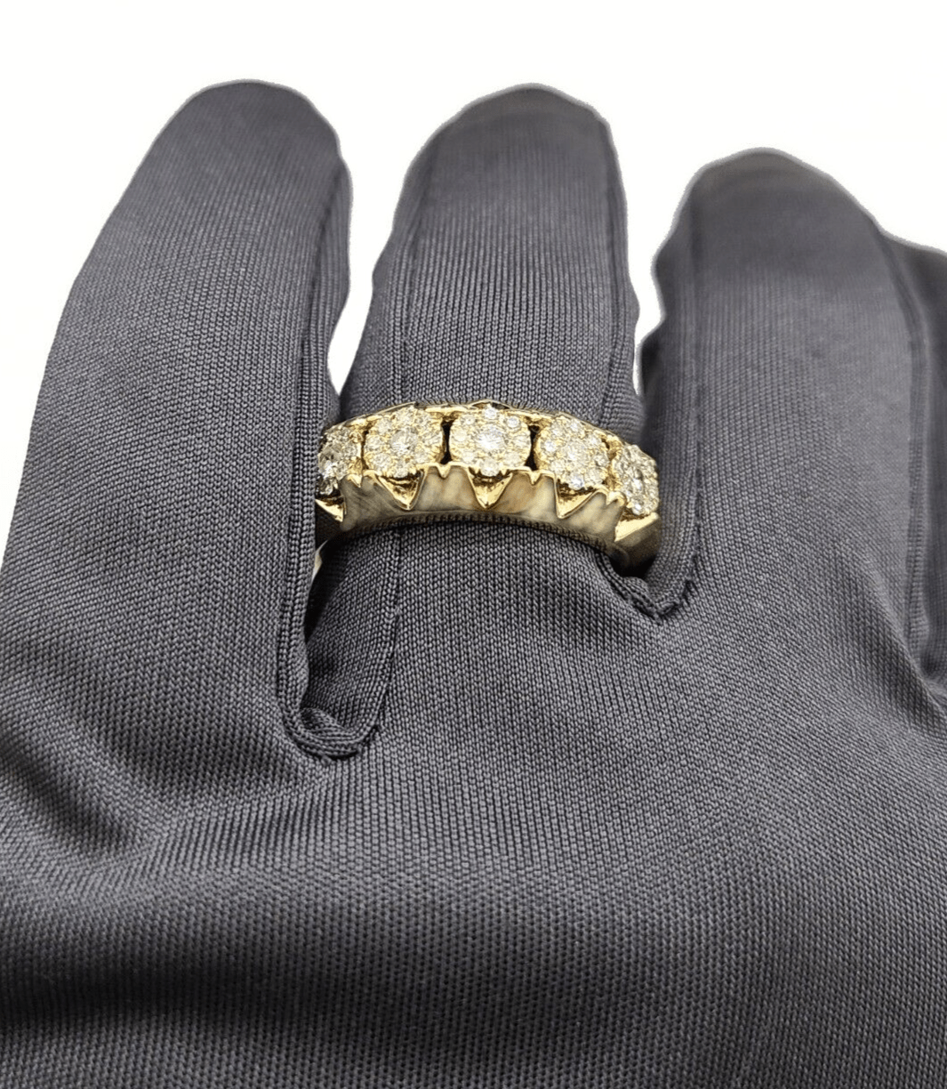 Real Diamond Mens Ring 14k Real Gold Band 14kt Yellow Gold 10" Genuine Diamonds - GoldenlinQ