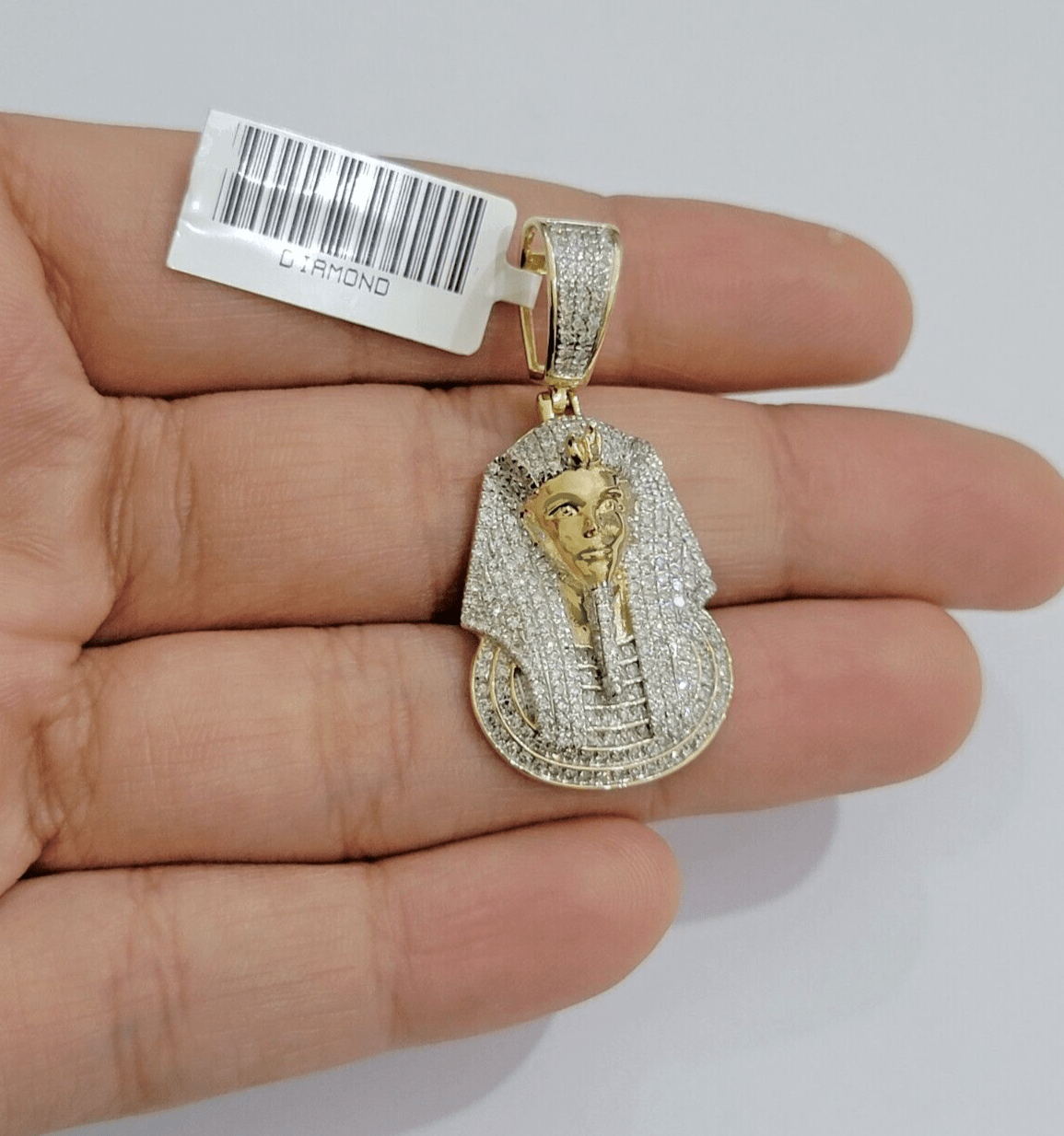 Real Diamond Pharoah Charm Pendant 10k Yellow Gold 0.85 CT Natura Chain Necklace - GoldenlinQ