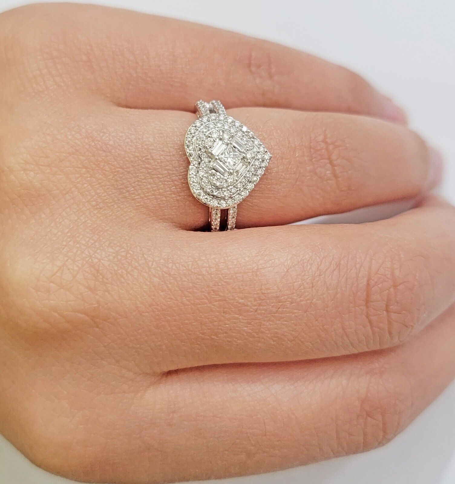 Real Diamond Ring Heart Shape 10k White Gold 0.60 CT Natural Diamond Ladies Band - GoldenlinQ