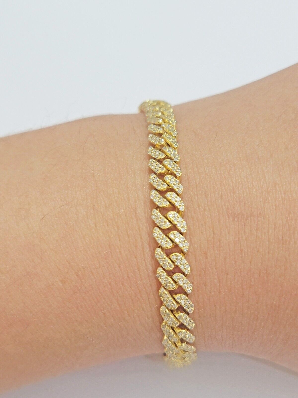 Real diamonds bracelet cuban link 10kt Yellow Gold Solid 7.5 Inch men women - GoldenlinQ