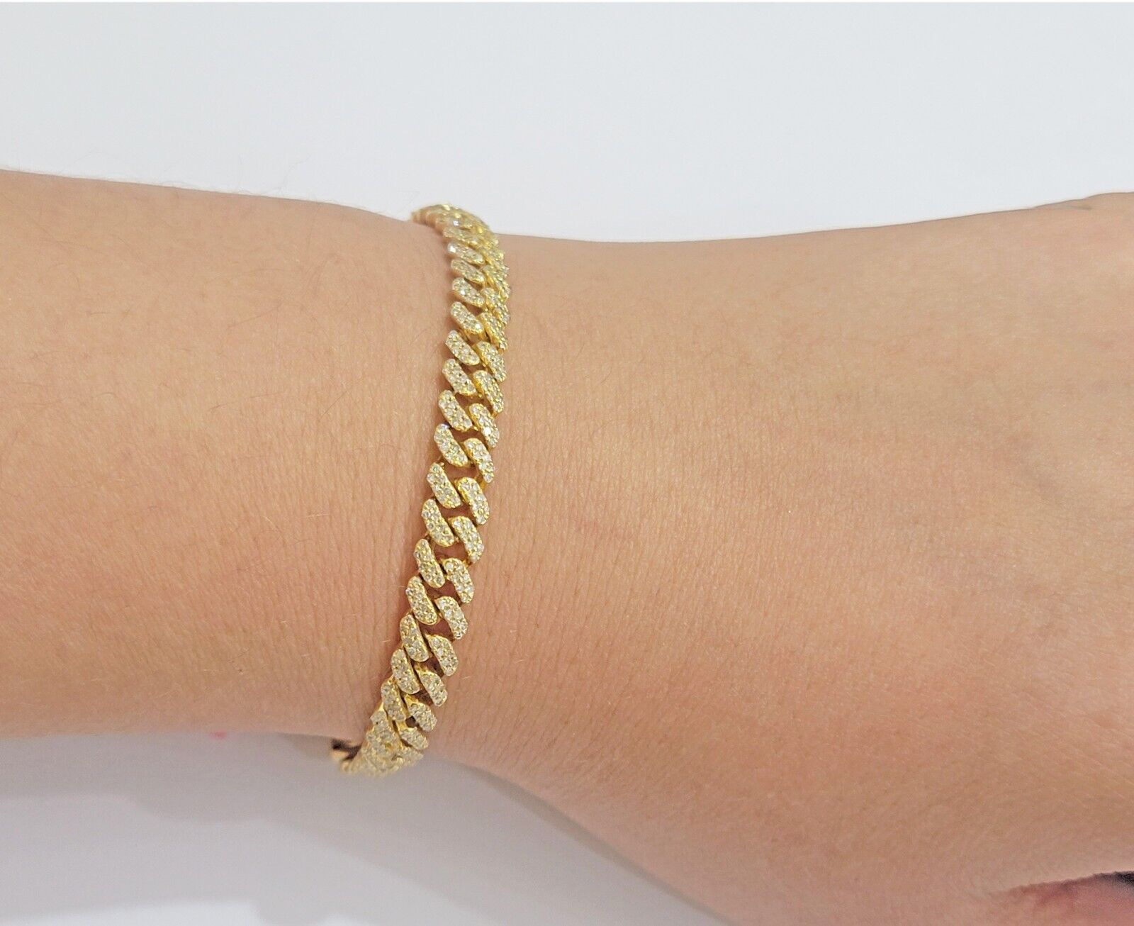 Real diamonds bracelet cuban link 10kt Yellow Gold Solid 7.5 Inch men women - GoldenlinQ