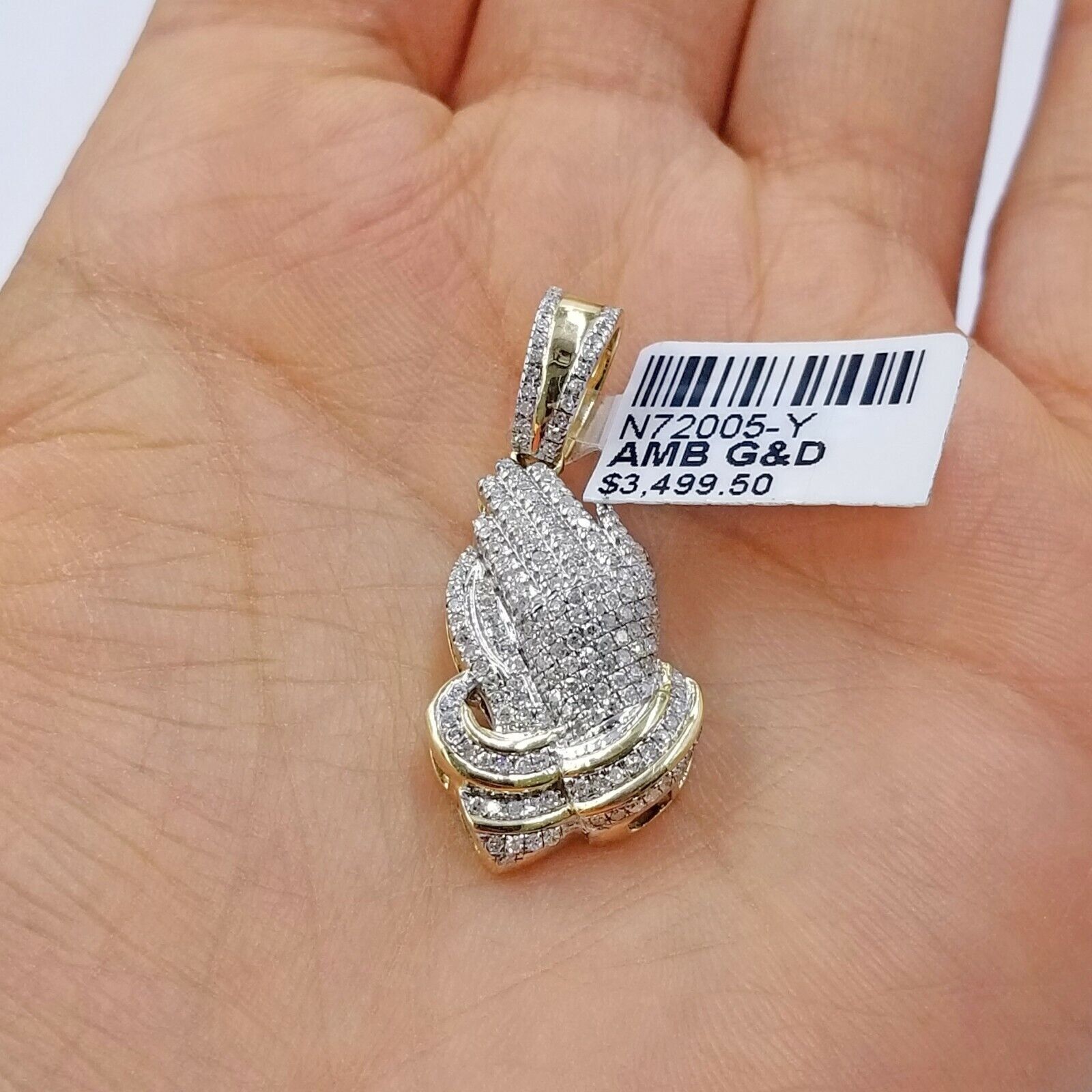 Real Diamonds Praying hand Charm Pendant 0.45CT Diamond ,10KT Real Yellow Gold - GoldenlinQ