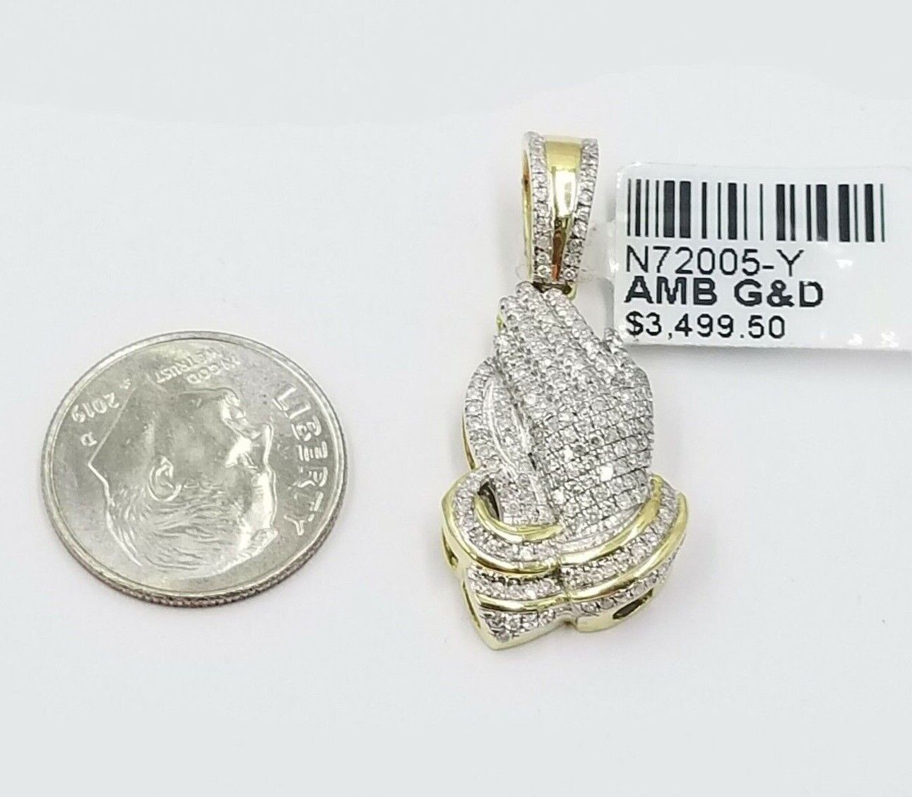 Real Diamonds Praying hand Charm Pendant 0.45CT Diamond ,10KT Real Yellow Gold - GoldenlinQ