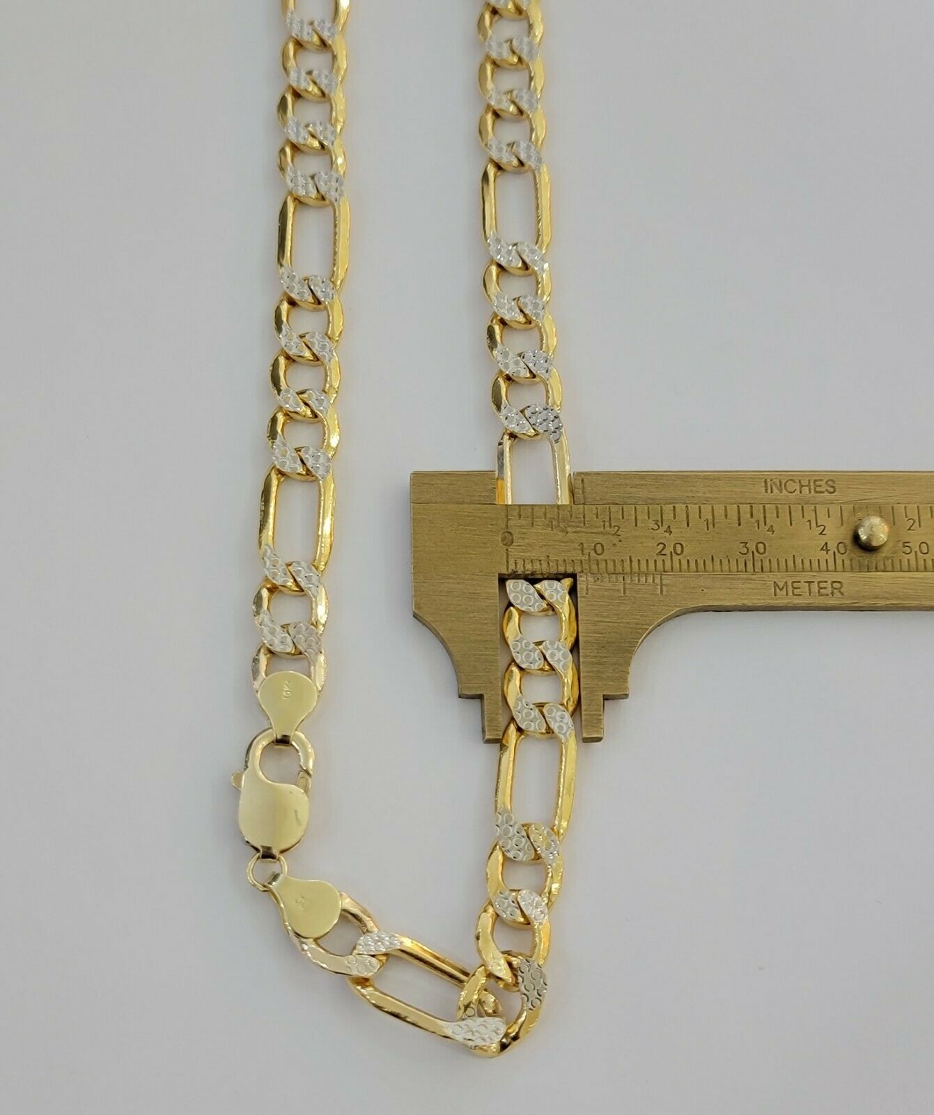 Real Gold 10k Figaro Necklace Men's Chain 9mm 24" Inch Yellow Gold Diamond Cuts - GoldenlinQ