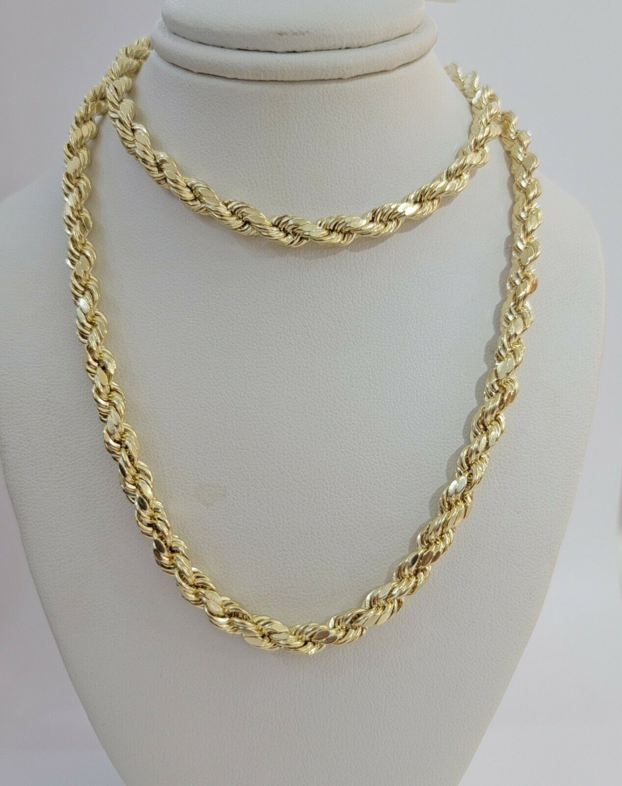 Real Gold 10k Rope Chain Necklace 5mm 18" - 30" Inch Yellow Gold Diamond Cut Men's - GoldenlinQ