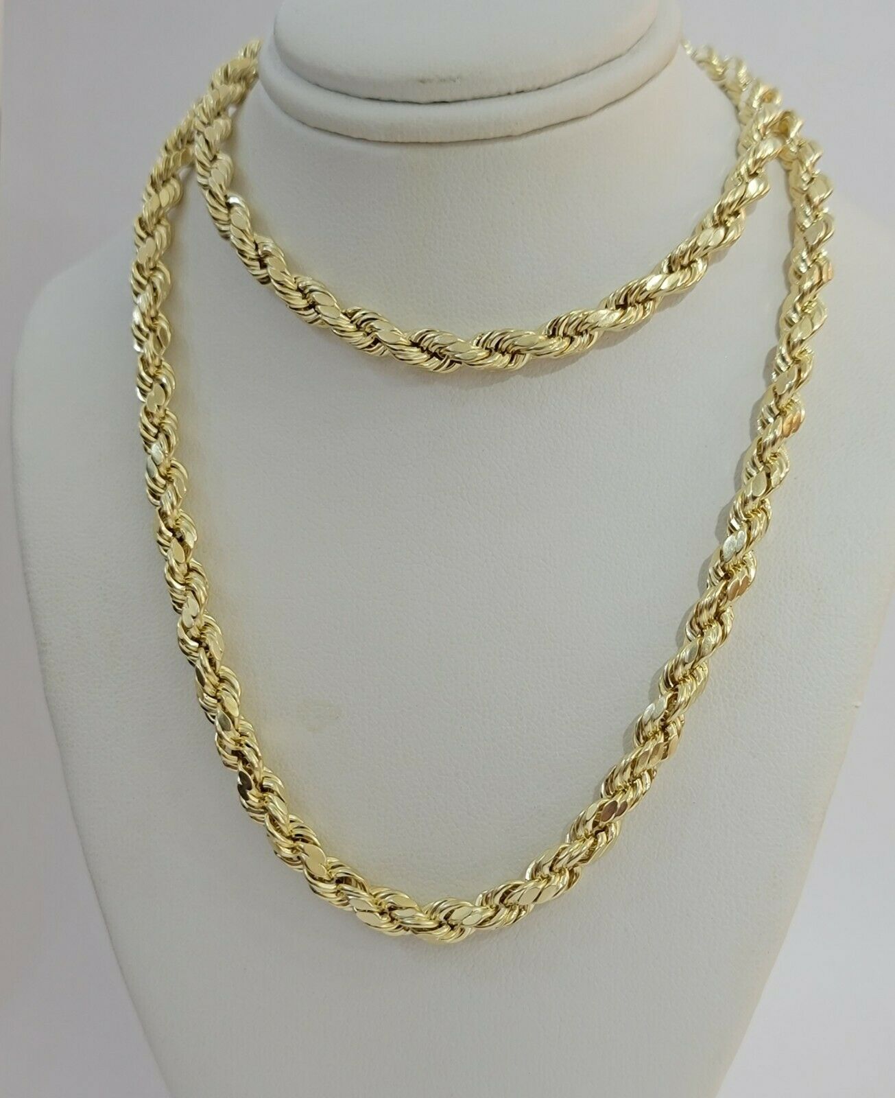 Real Gold 10k Rope Chain Necklace 5mm 18" - 30" Inch Yellow Gold Diamond Cut Men's - GoldenlinQ