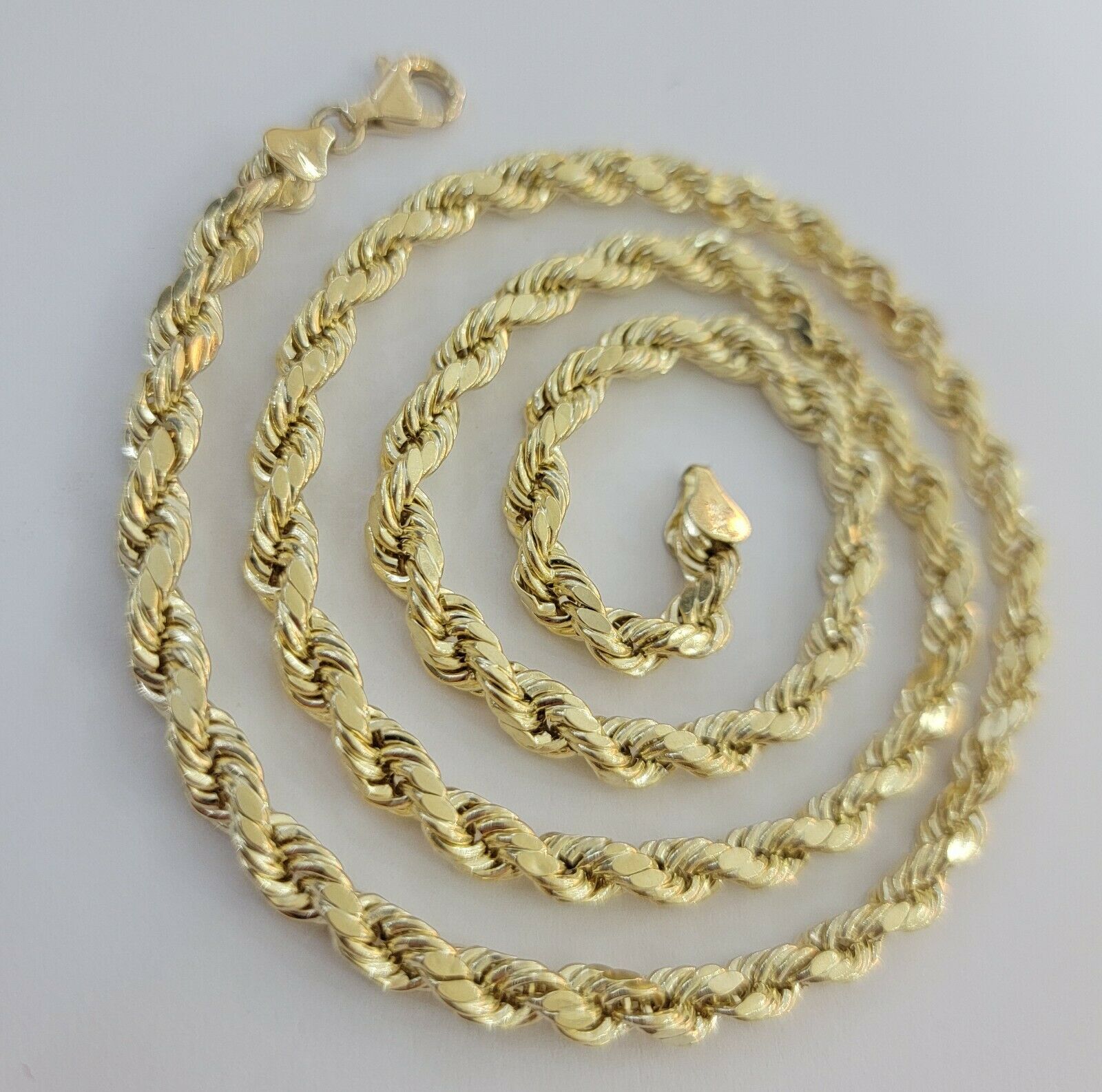 Real Gold 10k Rope Chain Necklace 5mm 18" - 30" Inch Yellow Gold Diamond Cut Men's - GoldenlinQ