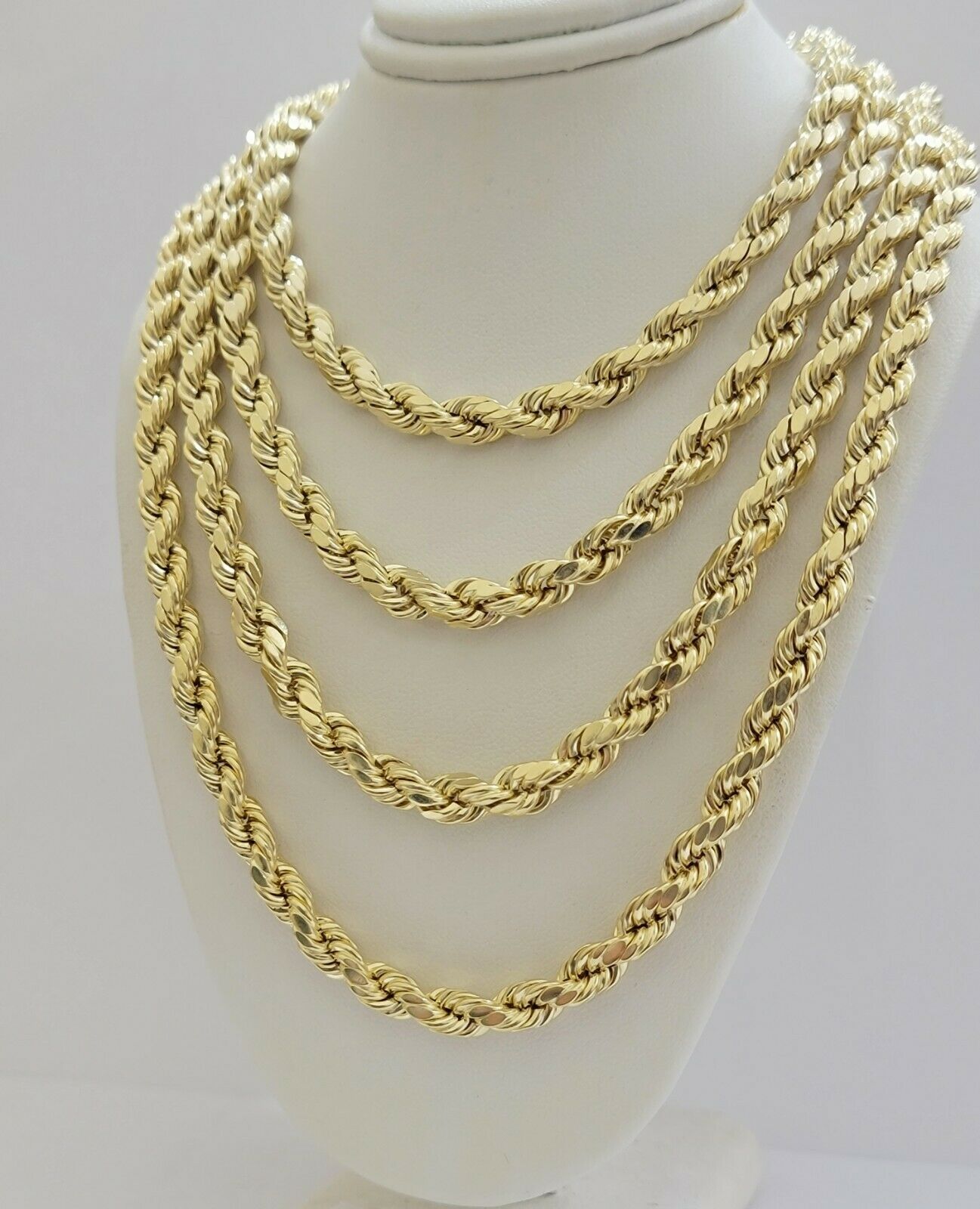 Real Gold 10k Rope Necklace Men' Chain 7mm 18" - 30" Inch Yellow Gold Diamond Cuts - GoldenlinQ