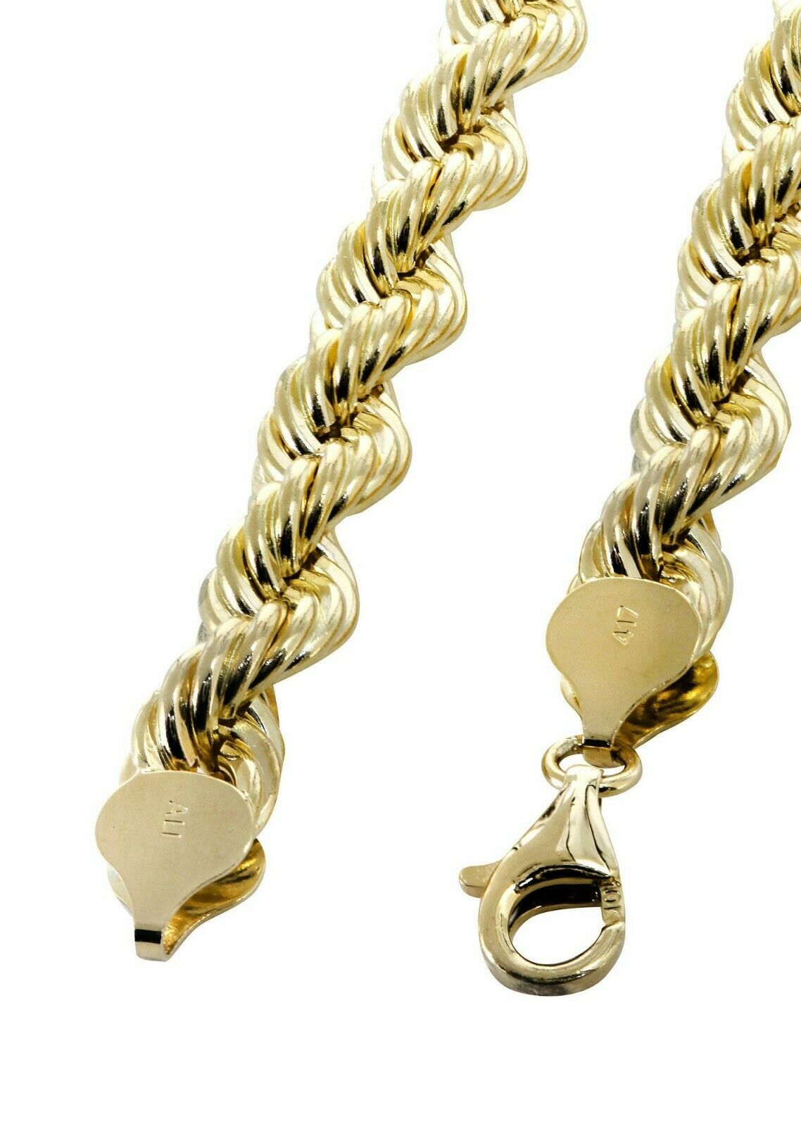 Real Gold 10k Rope Necklace Men' Chain 8mm 18" - 30" Inch Yellow Gold Diamond Cuts - GoldenlinQ