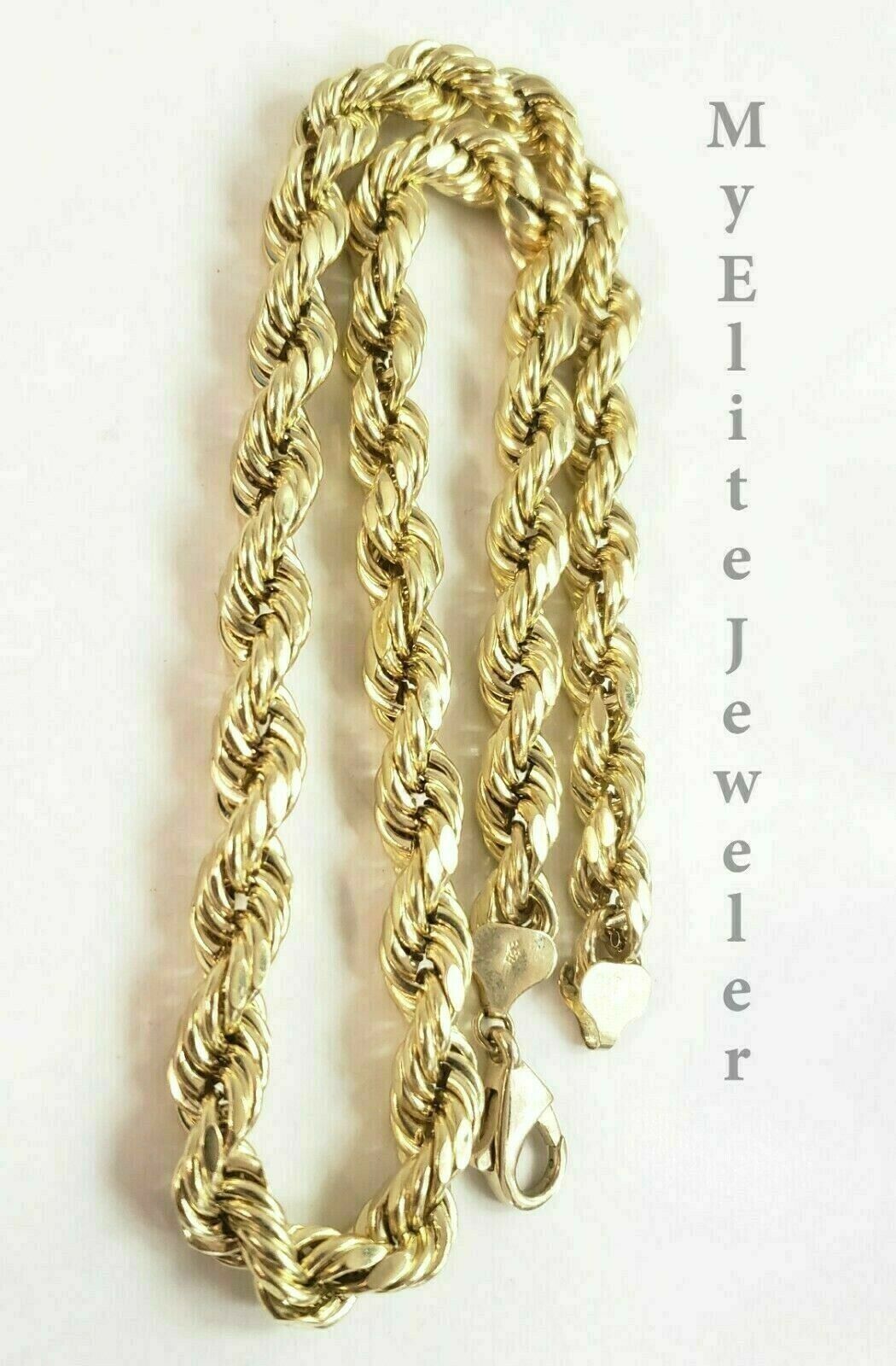 Real Gold 10k Rope Necklace Men' Chain 8mm 18" - 30" Inch Yellow Gold Diamond Cuts - GoldenlinQ