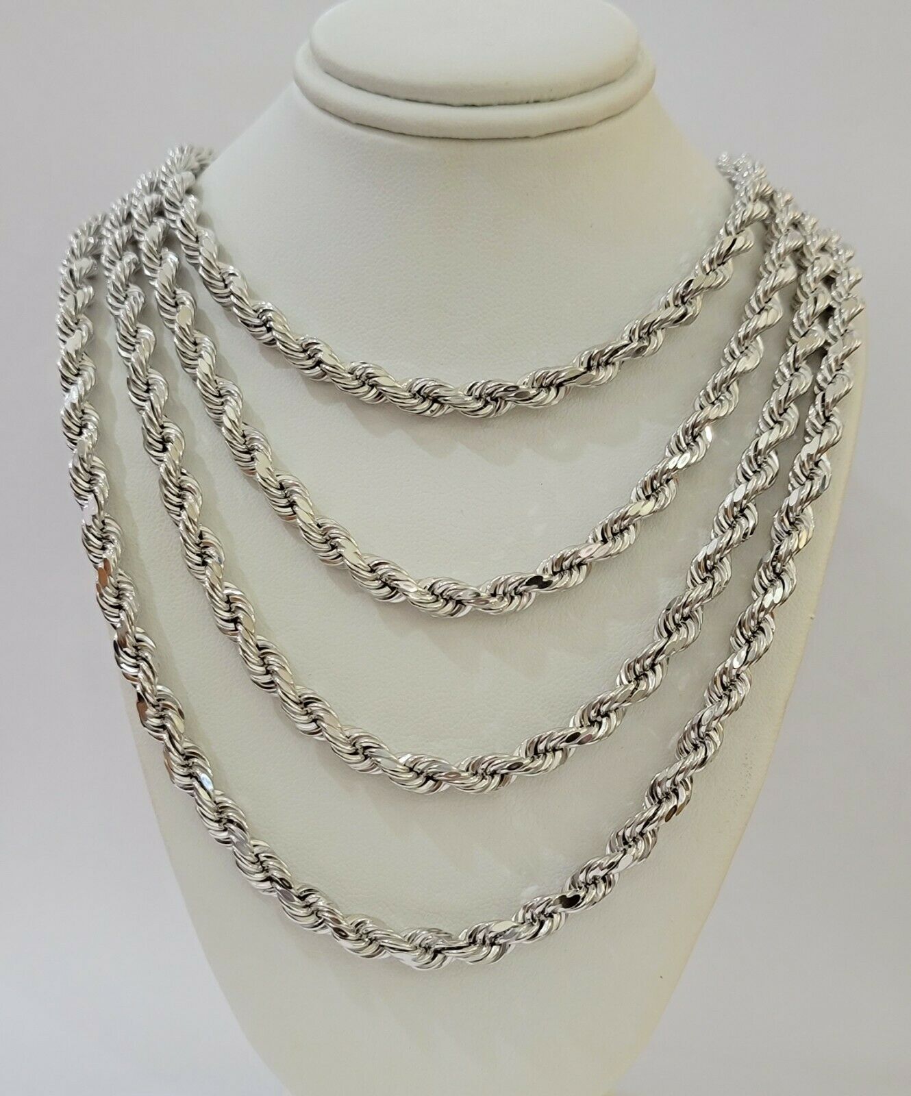 Real Gold 10k Rope Necklace Men's Chain 6mm 20" 22" 24" White Gold Diamond Cuts - GoldenlinQ