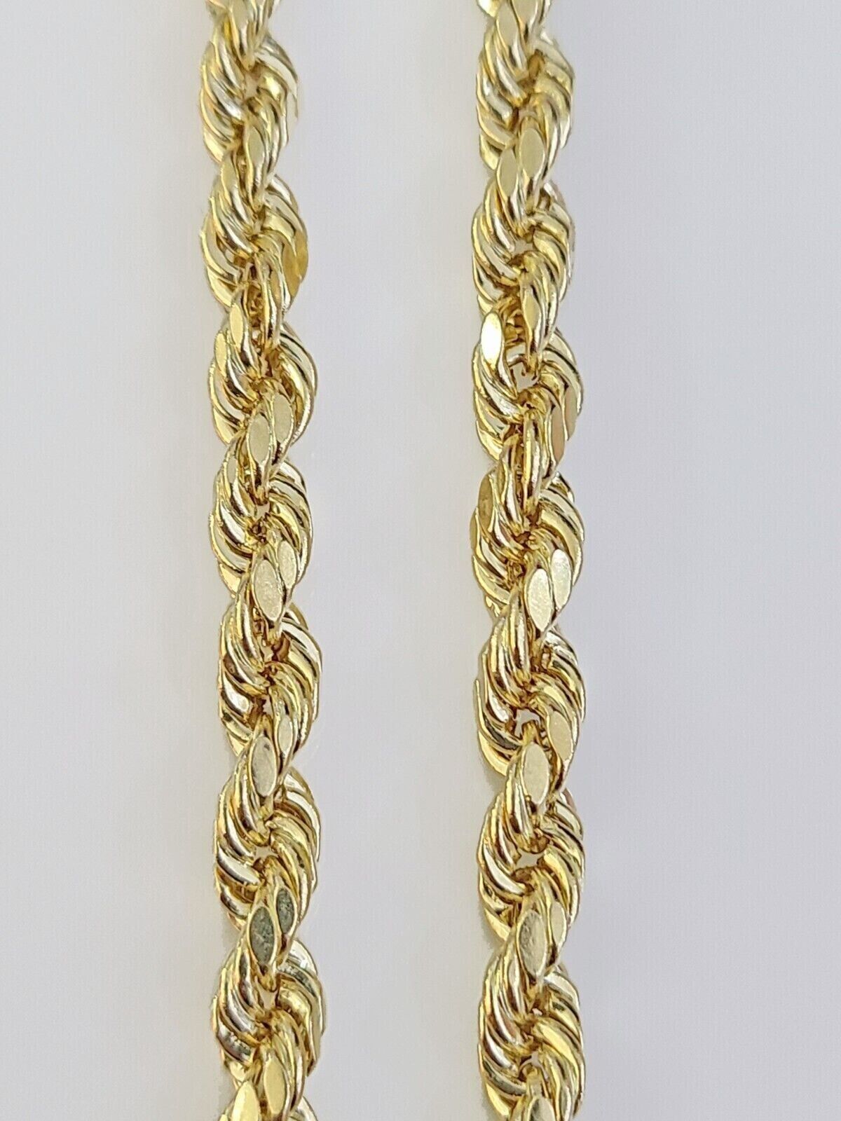 Real Gold 14k Rope Necklace Mens Chain 5mm 20" - 26" Yellow Gold Diamond Cuts 10KT - GoldenlinQ