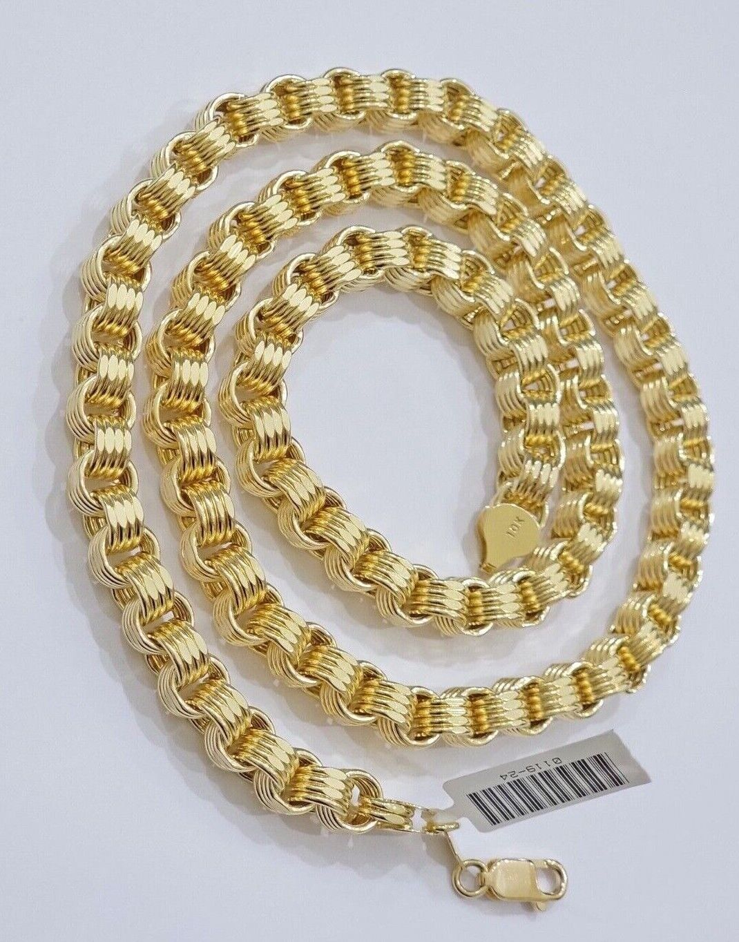 Real Gold Box Byzantine Chain Necklace 7.5mm 10K Yellow 20 Inches Men 10KT SALE - GoldenlinQ