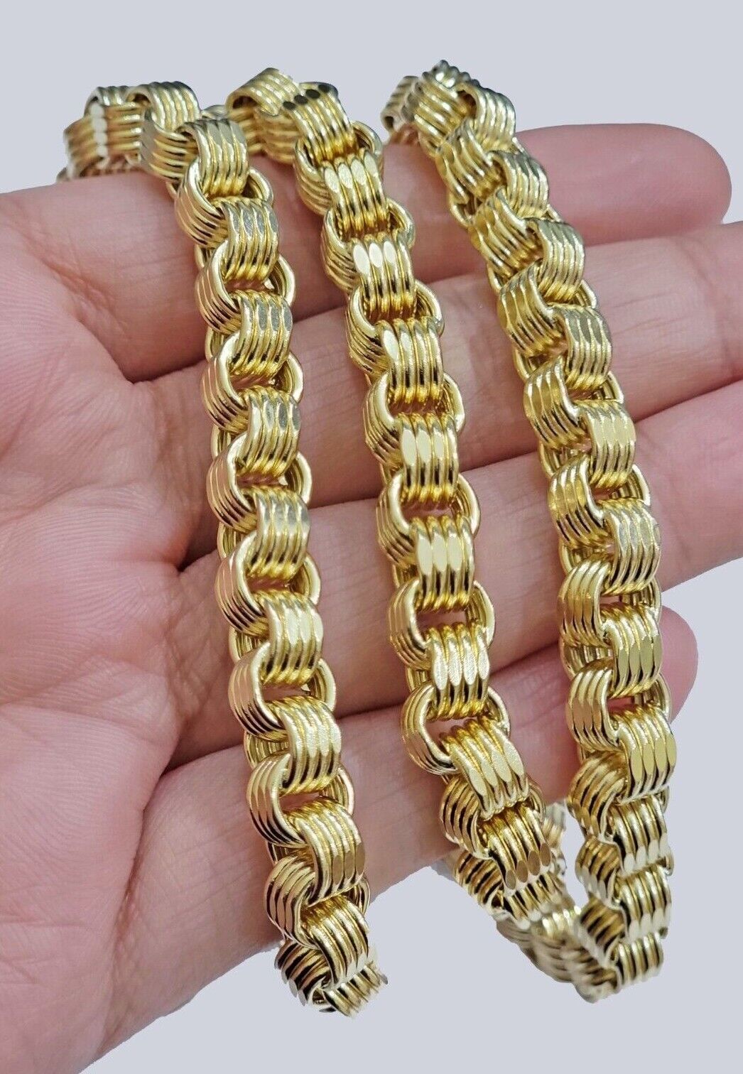Real Gold Box Byzantine Chain Necklace 7.5mm 10K Yellow 22 Inches Men 10KT SALE - GoldenlinQ