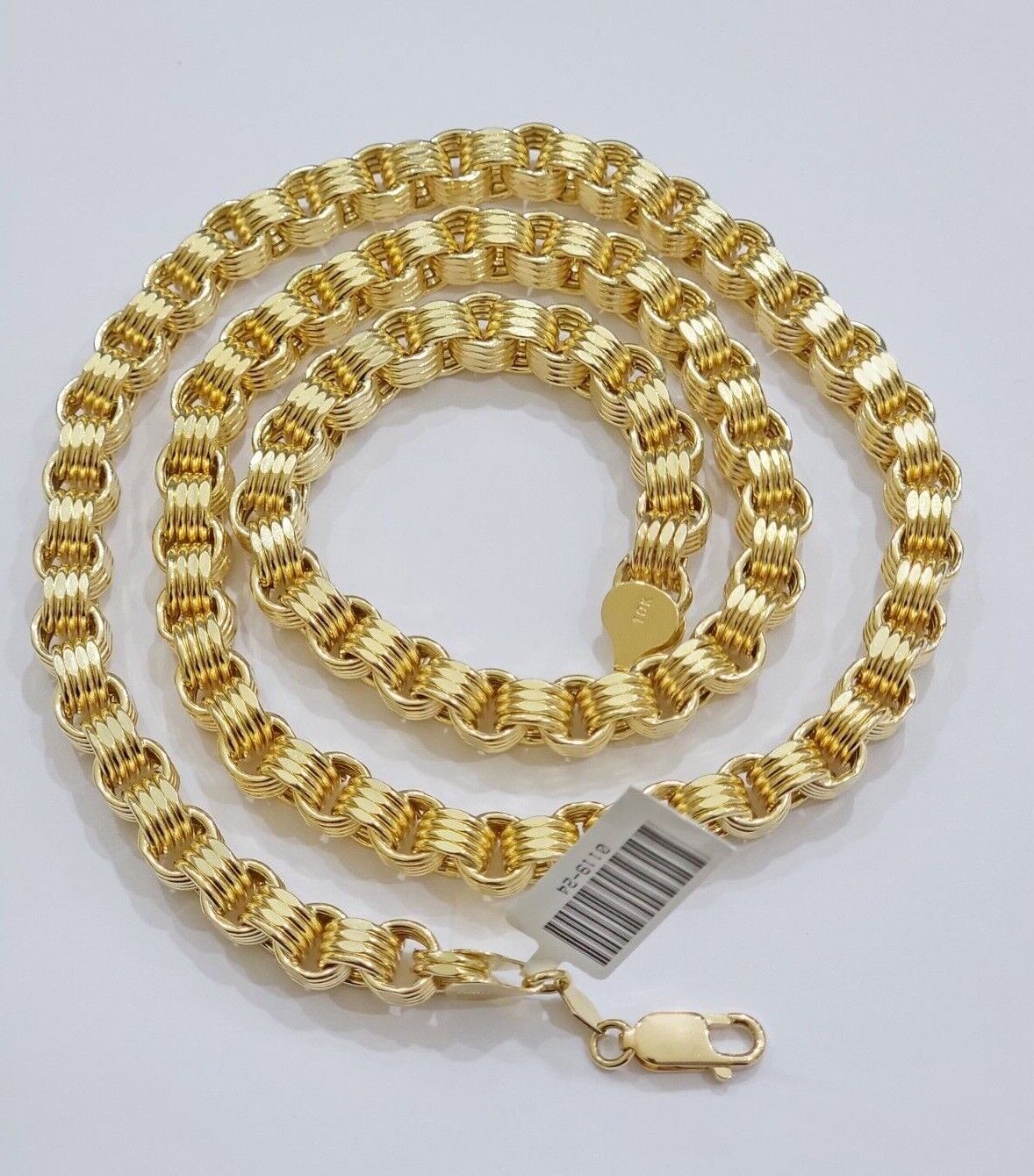 Real Gold Box Byzantine Chain Necklace 7.5mm 10K Yellow 24 Inches Men 10KT SALE - GoldenlinQ