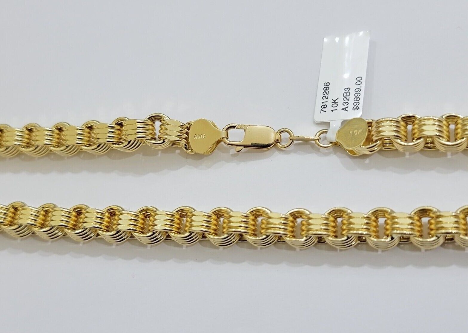 Real Gold Box Byzantine Chain Necklace 7.5mm 10K Yellow 24 Inches Men 10KT SALE - GoldenlinQ