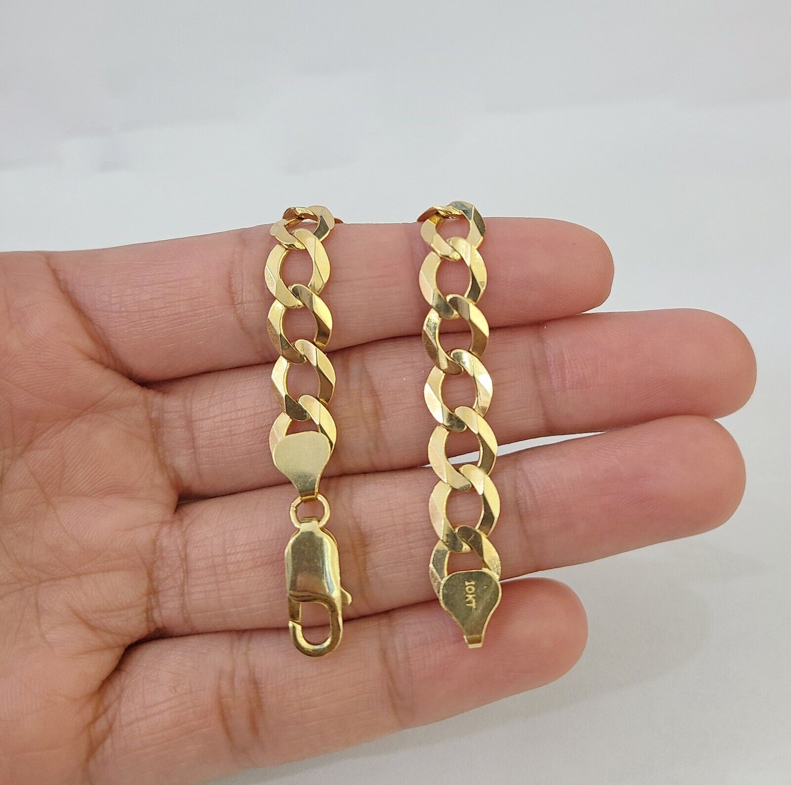 Real Gold Bracelet 10k Gold 8mm Link 8 Inch Men Women Cuban Curb Link - GoldenlinQ