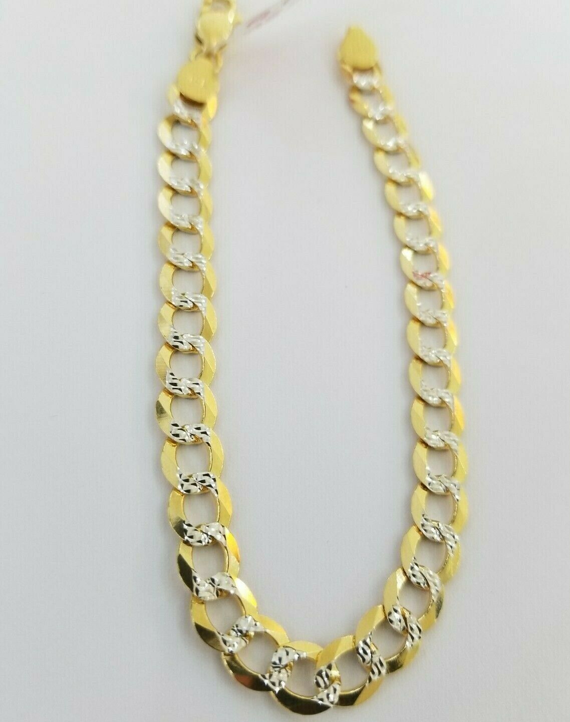 Real Gold Bracelet Solid 14k Cuban Curb Link FOR ladies 7.5" Diamond Cut 7.5mm - GoldenlinQ