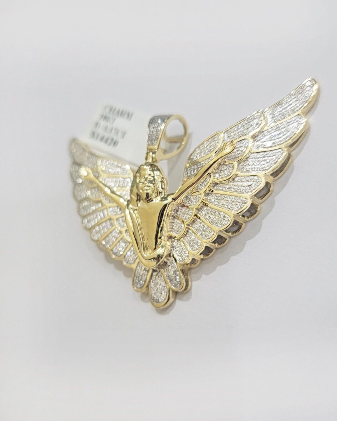 Real Gold Diamond Angel Wing Charm Pendant 10k yellow Gold 1.17 CT Mens 1.5 Inch - GoldenlinQ