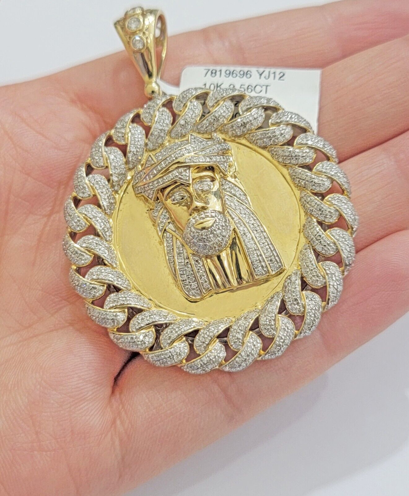 Real Gold Diamond jeus head Charm Pendant 10k yellow Gold 2.50CT Mens 2.3 Inch - GoldenlinQ