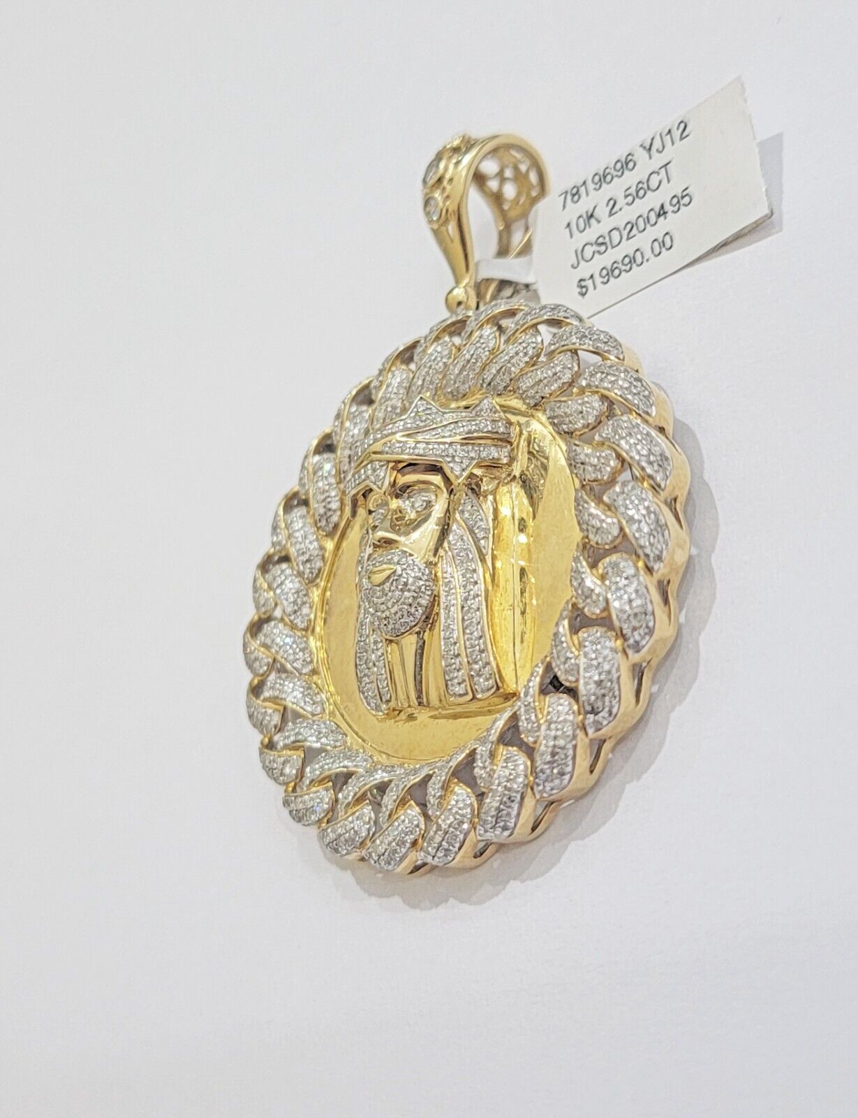 Real Gold Diamond jeus head Charm Pendant 10k yellow Gold 2.50CT Mens 2.3 Inch - GoldenlinQ