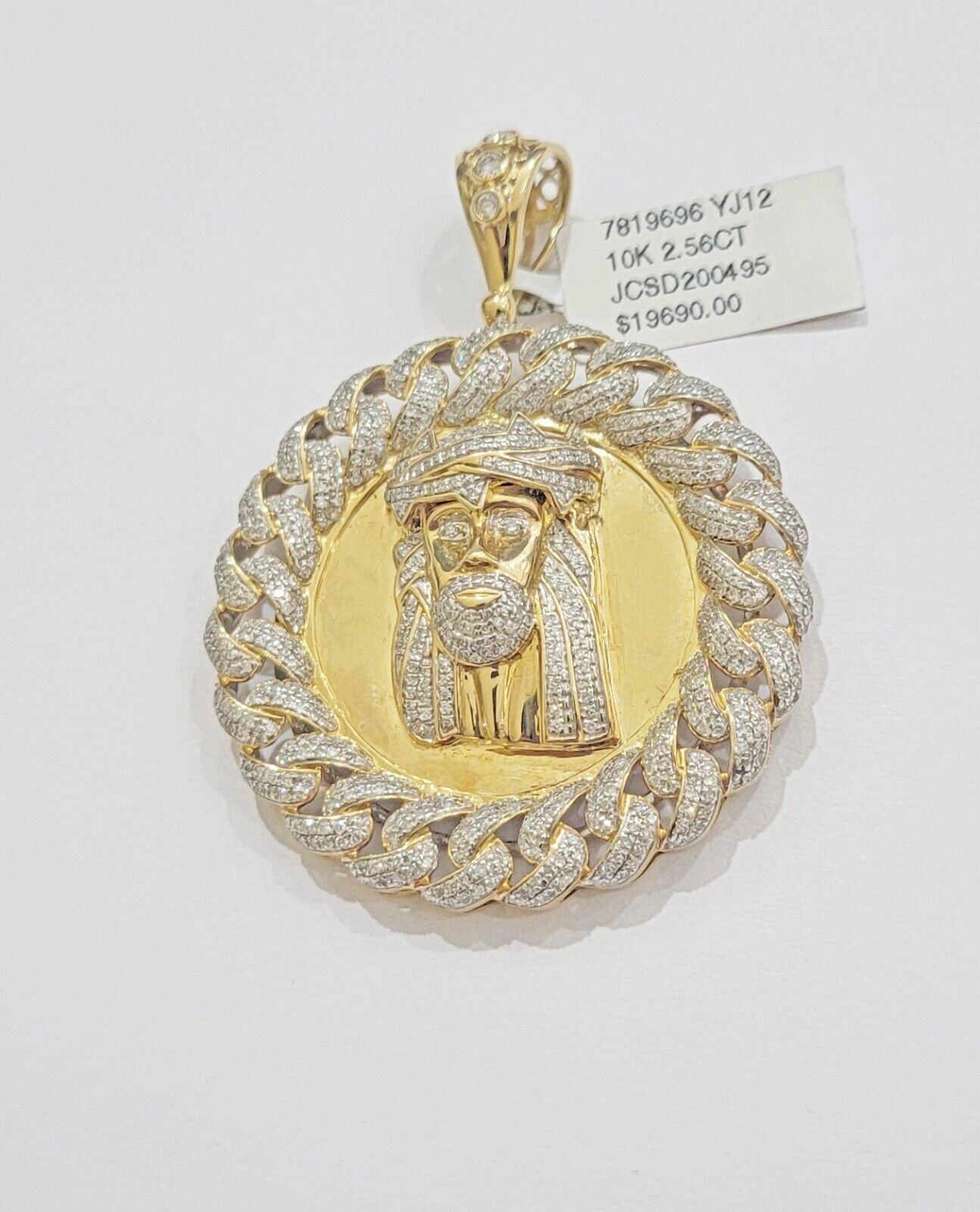 Real Gold Diamond jeus head Charm Pendant 10k yellow Gold 2.50CT Mens 2.3 Inch - GoldenlinQ