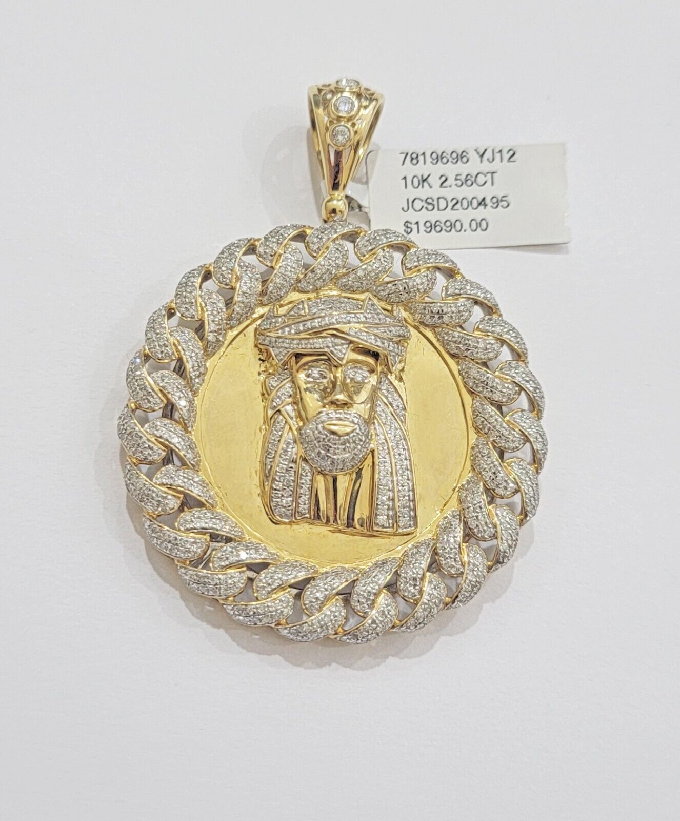 Real Gold Diamond jeus head Charm Pendant 10k yellow Gold 2.50CT Mens 2.3 Inch - GoldenlinQ