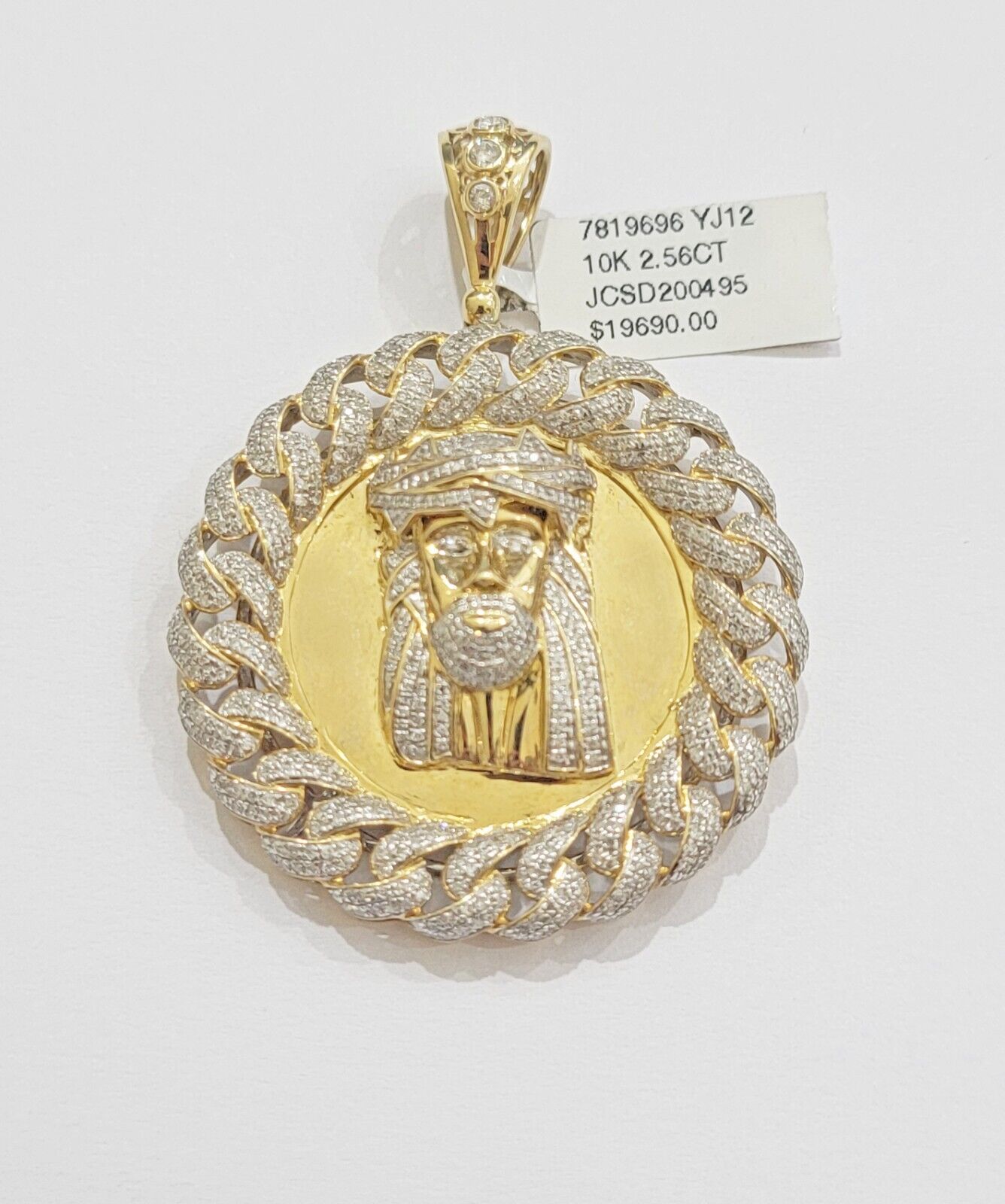 Real Gold Diamond jeus head Charm Pendant 10k yellow Gold 2.50CT Mens 2.3 Inch - GoldenlinQ