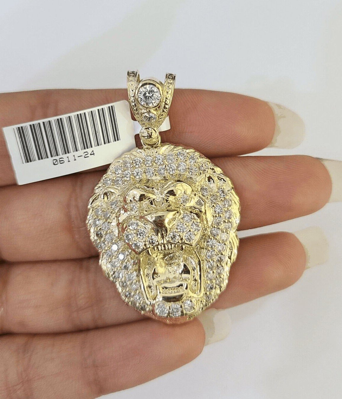 Real Gold Roaring Lion Head Charm Pendant 10k Yellow Gold 2" Men Women - GoldenlinQ