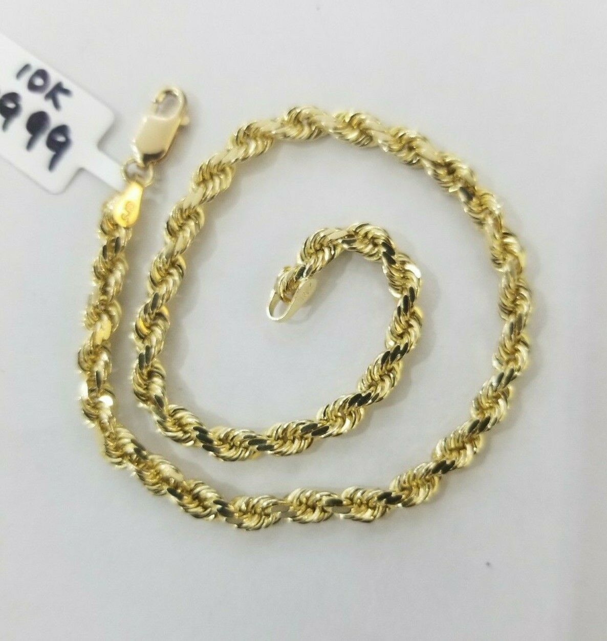 REAL Gold Rope Bracelet 7" 4mm 10kt Yellow Gold Men's Ladies Diamond Cut SOLID - GoldenlinQ