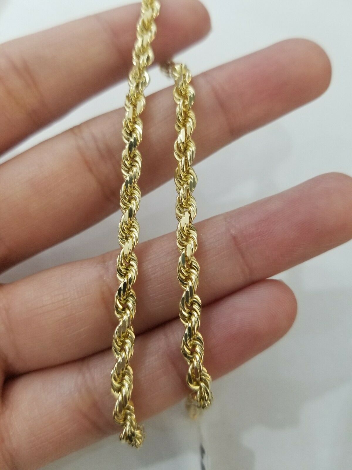 REAL Gold Rope Bracelet 7" 4mm 10kt Yellow Gold Men's Ladies Diamond Cut SOLID - GoldenlinQ