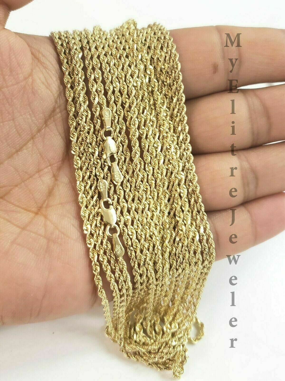 Real Gold Rope Chain Solid 14k Yellow Gold Necklace 18" - 28" 3.5mm Diamond Cut - GoldenlinQ