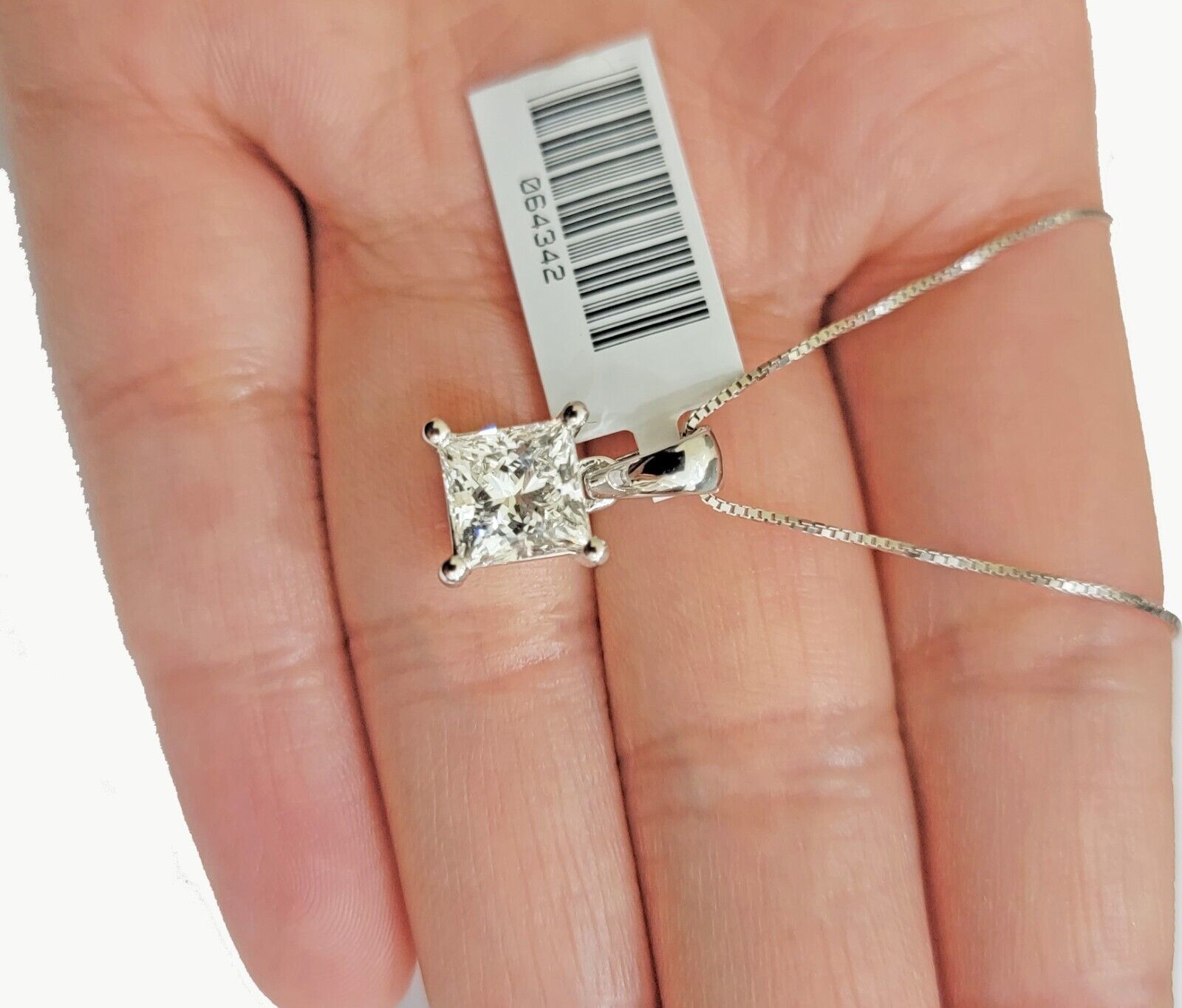 Real Ladies Diamond Solitaire Pendant 2CT 14k White Gold Princess Cut Lab - made - GoldenlinQ