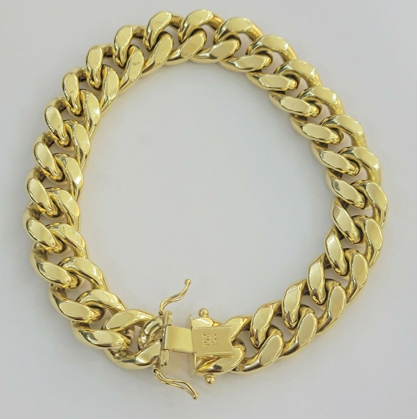 REAL Mens 10k Gold Miami Cuban Bracelet 8" 13mm 10 kt Yellow Gold Strong Links - GoldenlinQ